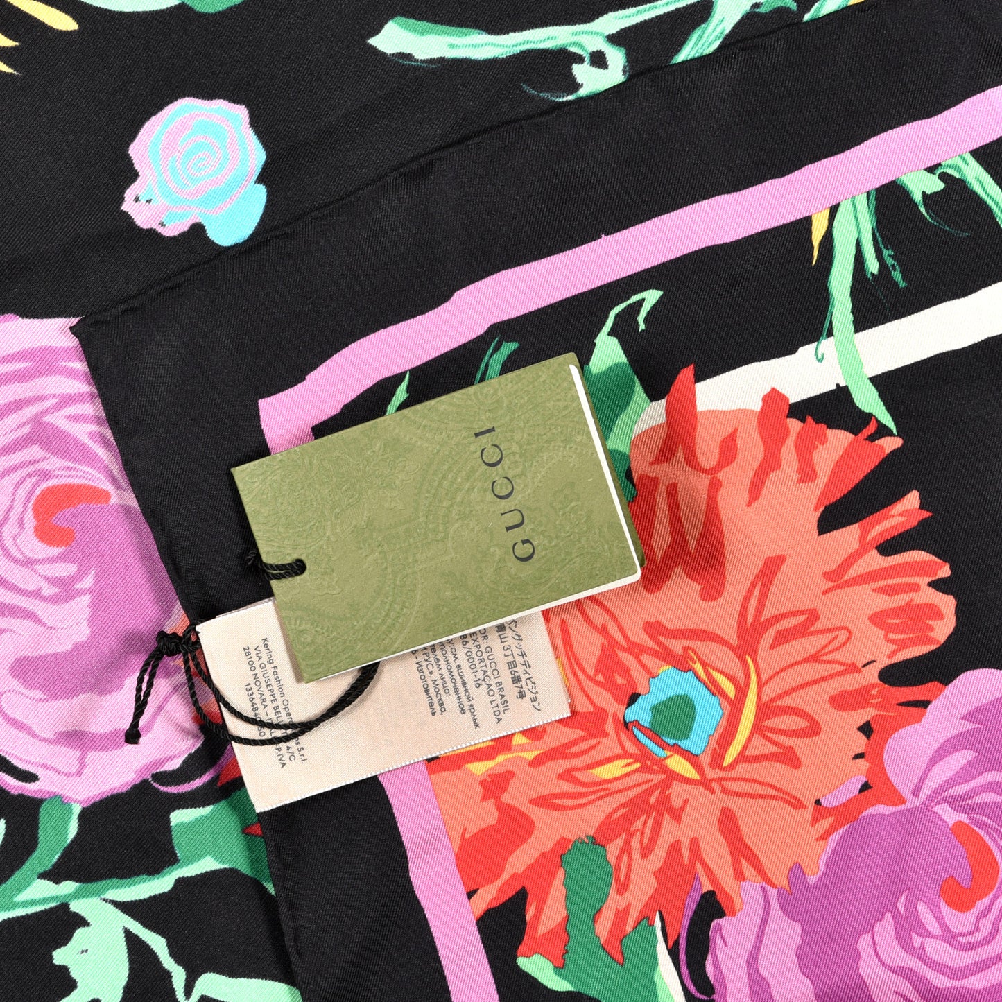 X KEN SCOTT Silk Twill Jenni Square Scarf Black Pink