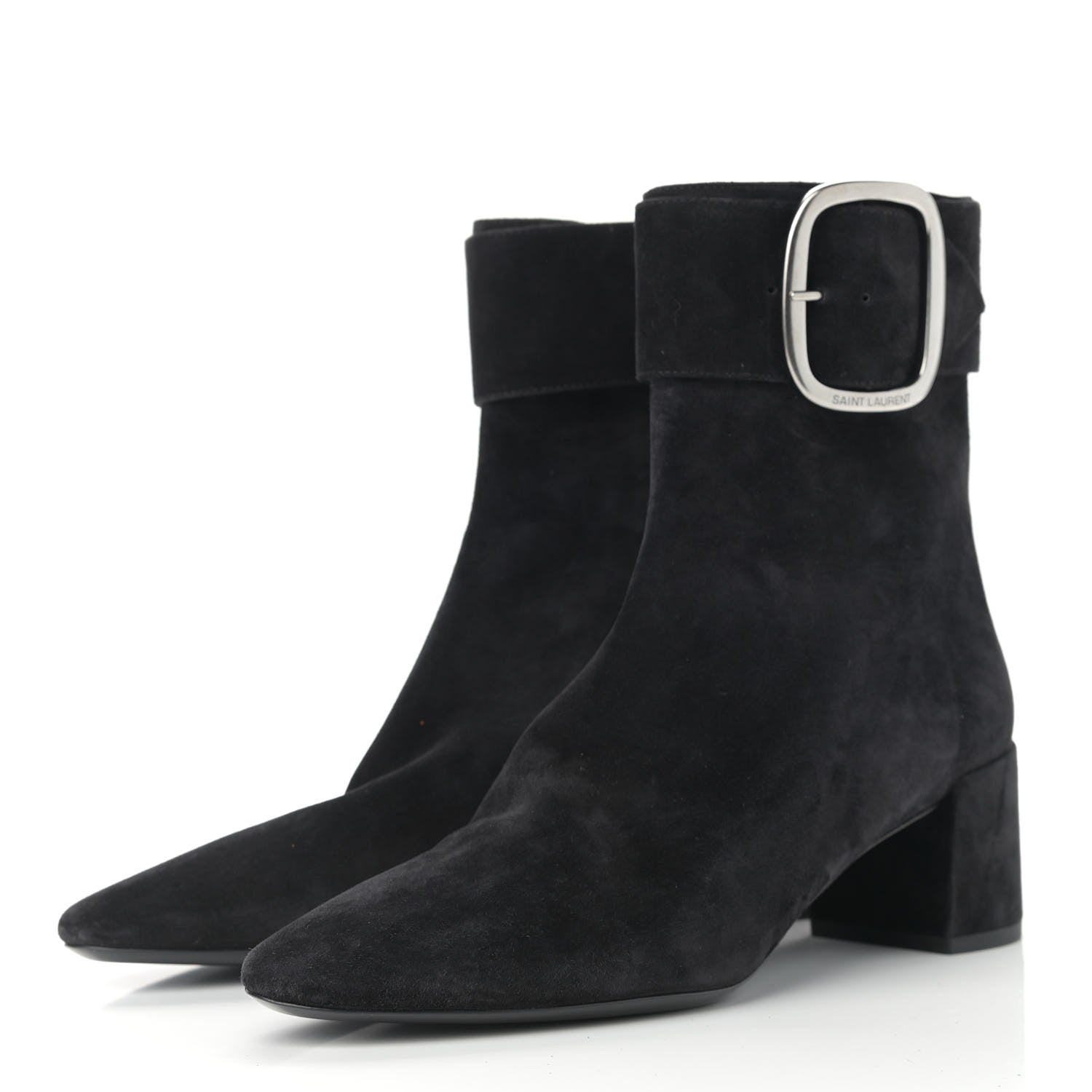 Saint Laurent Suede Joplin 50 Buckle Booties 38 Black 3 of 8