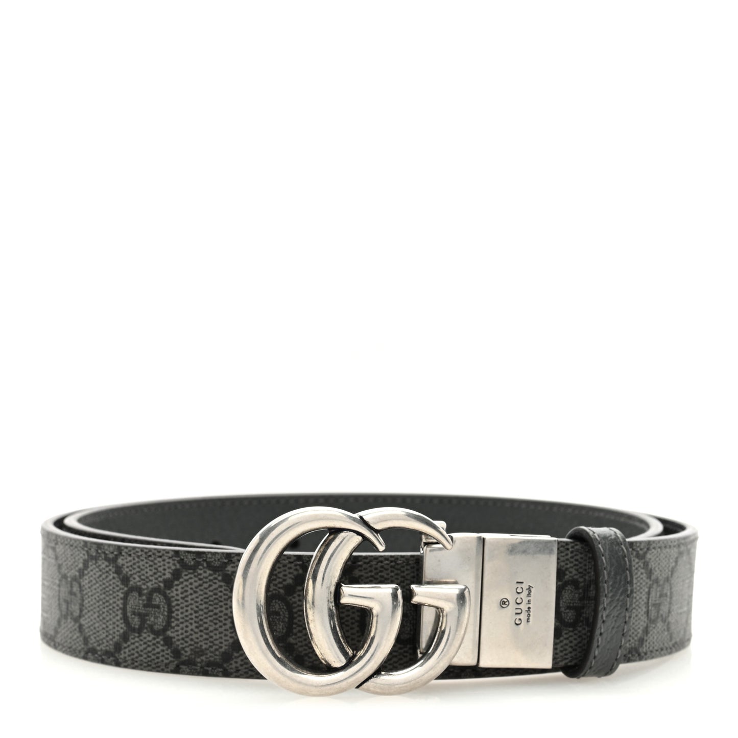GG Supreme Monogram Plutone Calfskin Palladium Double G Reversible 30mm Belt 85 34 Black