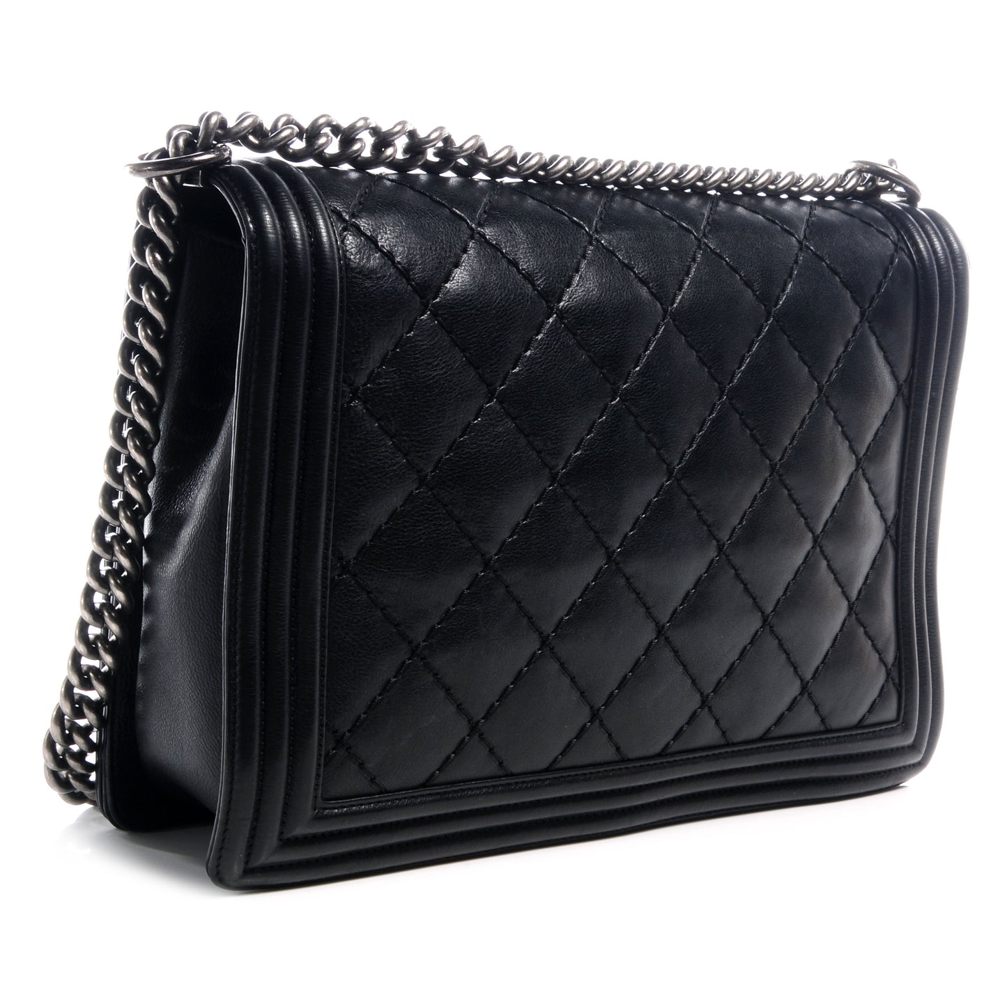 Calfskin Quilted Large Boy Flap Black