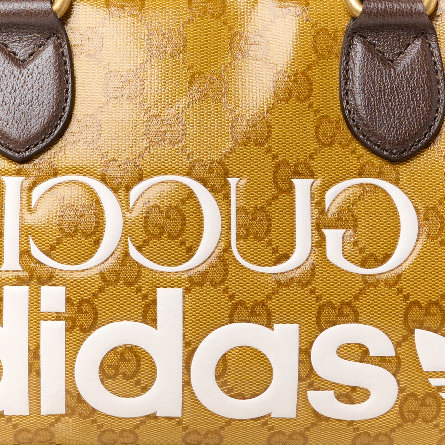 Gucci X ADIDAS Crystal Vintage Monogram Textured Dollar Calfskin Web Trefoil Logo Mini Bowling Bag Mid Natural Nut Off White New Acero 8 of 10