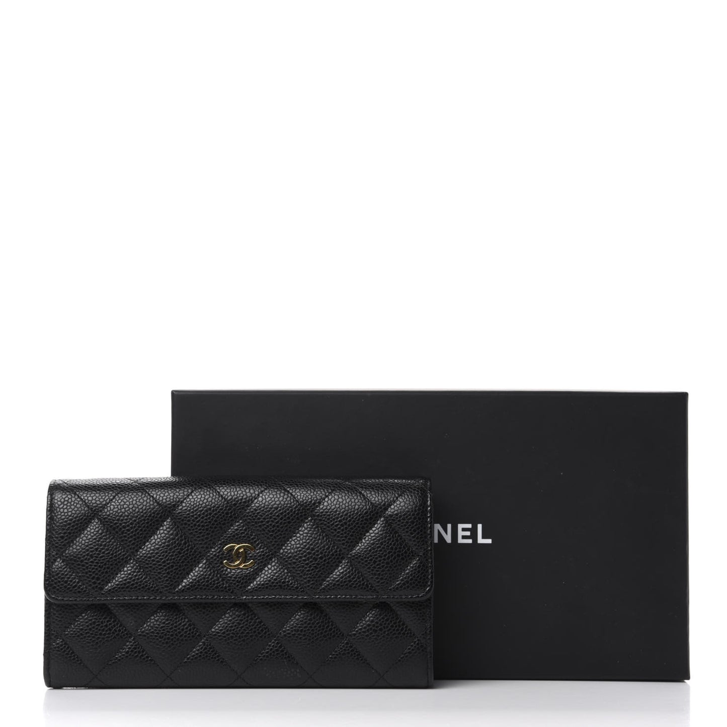 Caviar Quilted Large Gusset Flap Wallet Black