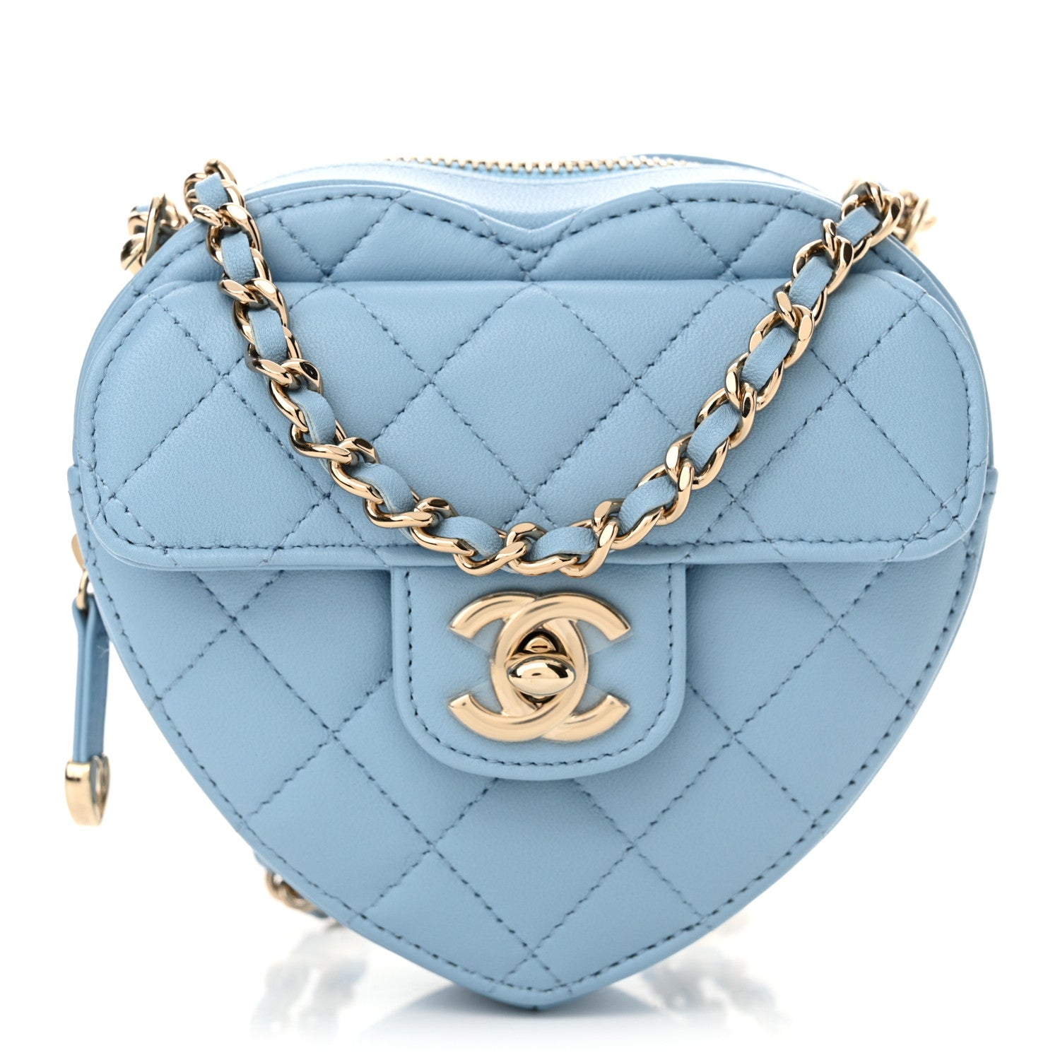 Chanel Lambskin Quilted CC In Love Heart Clutch With Chain Light Blue 1 of 11