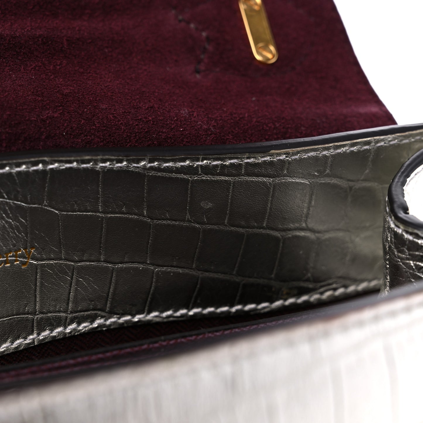 Metallic Calfskin Crocodile Embossed Mini Seaton Silver