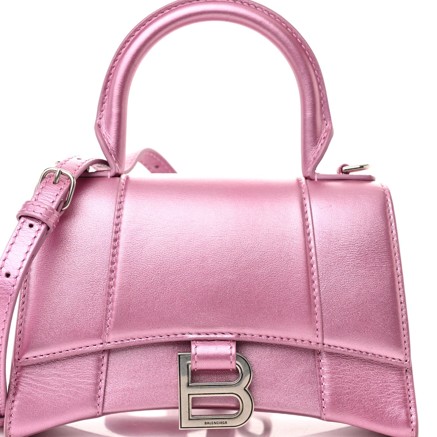 Metallic Shiny Calfskin Hourglass Top Handle Bag XS Pink