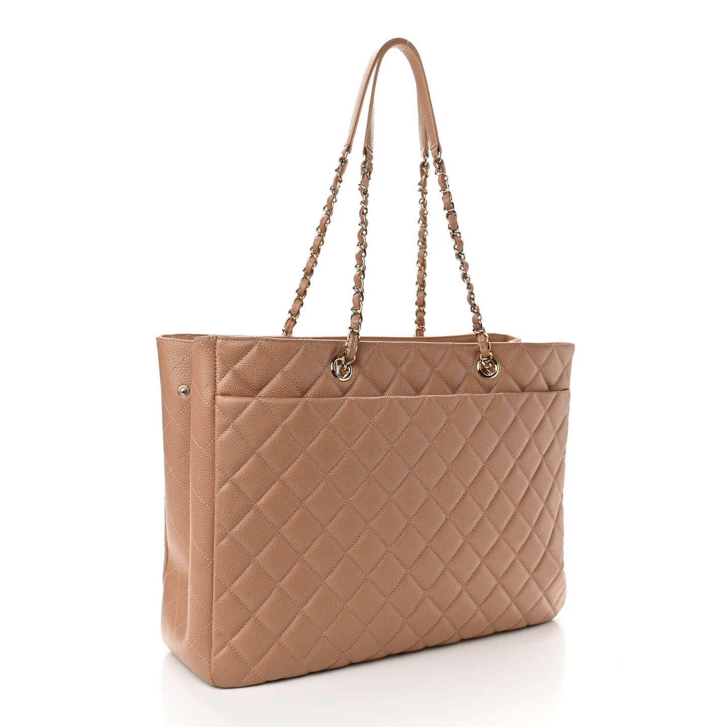Caviar Quilted Large Shopping Tote Dark Beige