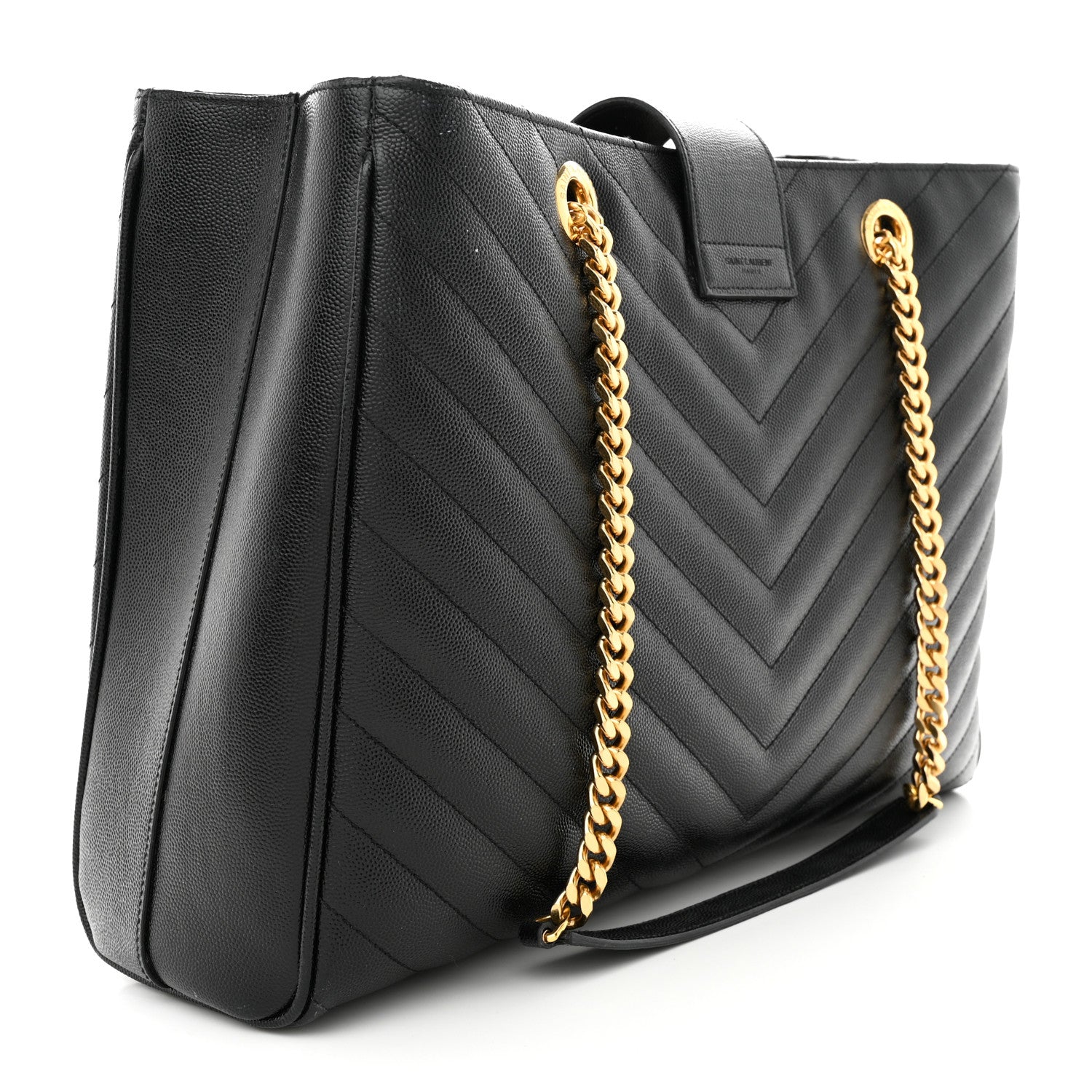 Saint Laurent Grain De Poudre Matelasse Chevron Monogram Shopping Bag Black 2 of 14