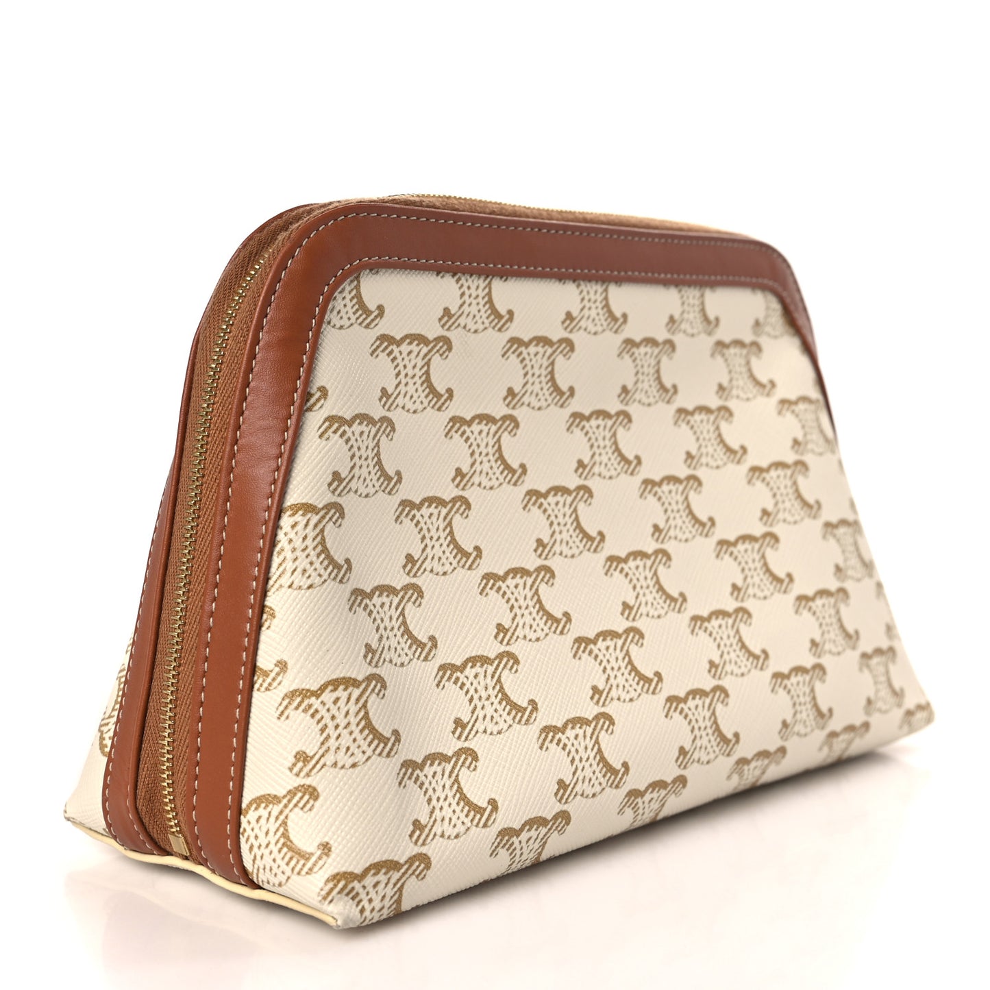 Triomphe Canvas Calfskin Medium Cosmetic Pouch White Tan