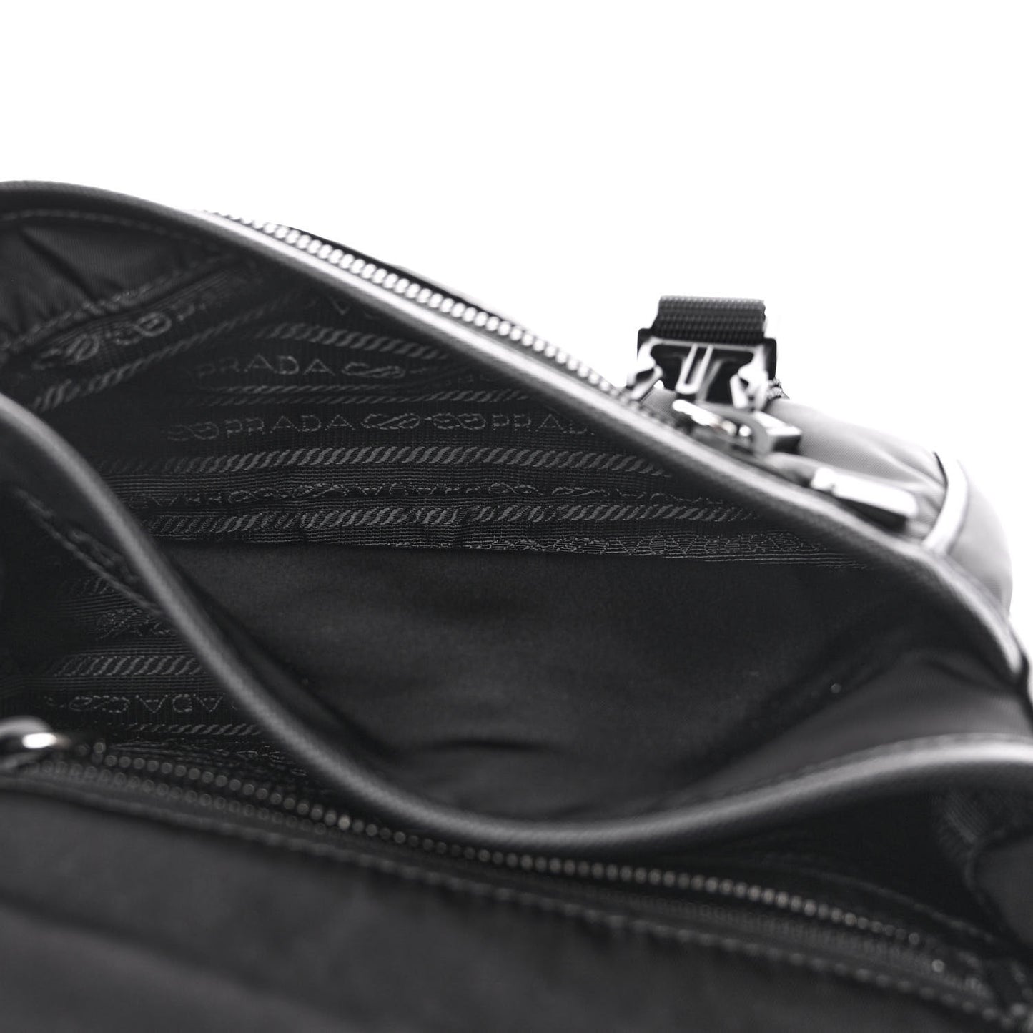 Re-Nylon Saffiano Pocket Double Snap Buckle Shoulder Bag Black