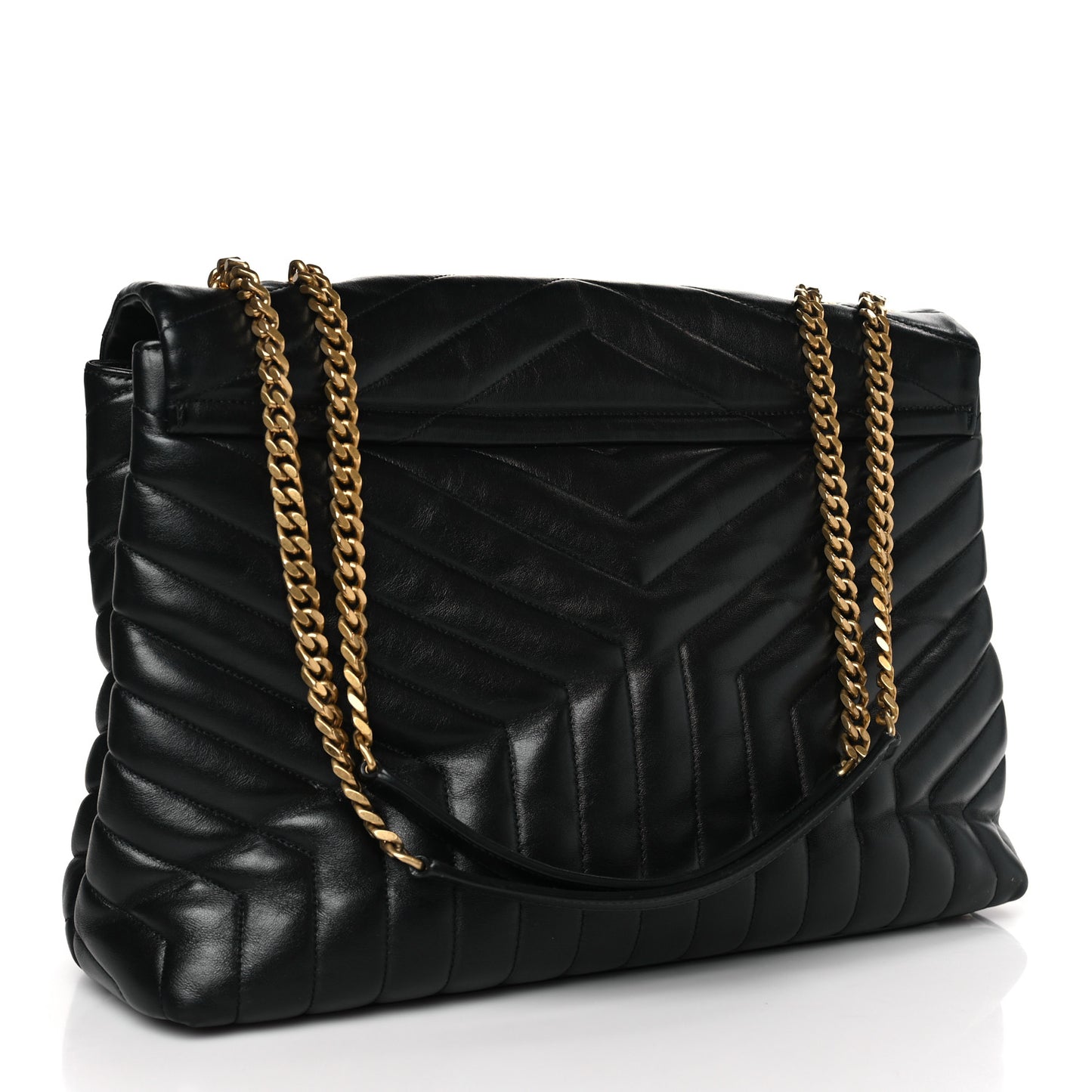 Calfskin Y Quilted Monogram Large Loulou Chain Satchel Black