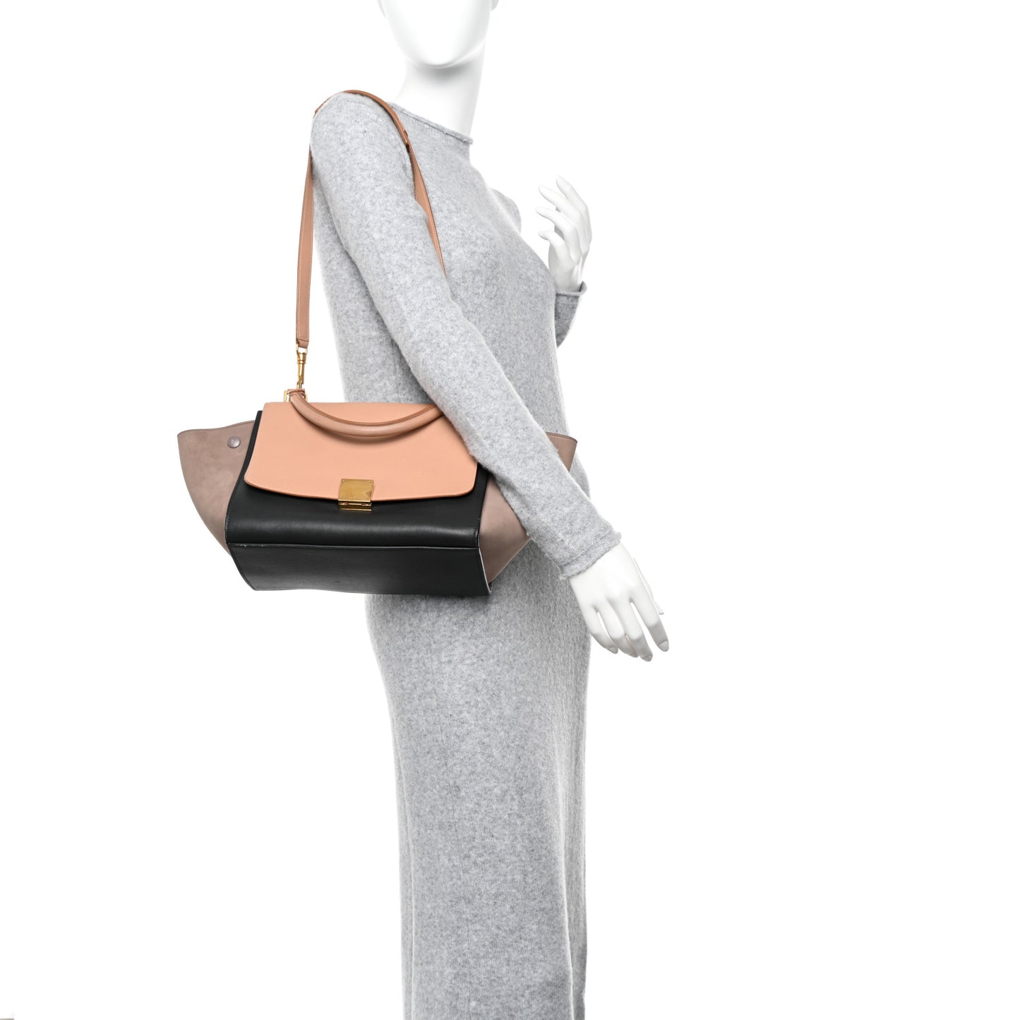 Smooth Calfskin Nubuck Small Tri-Color Trapeze Nude