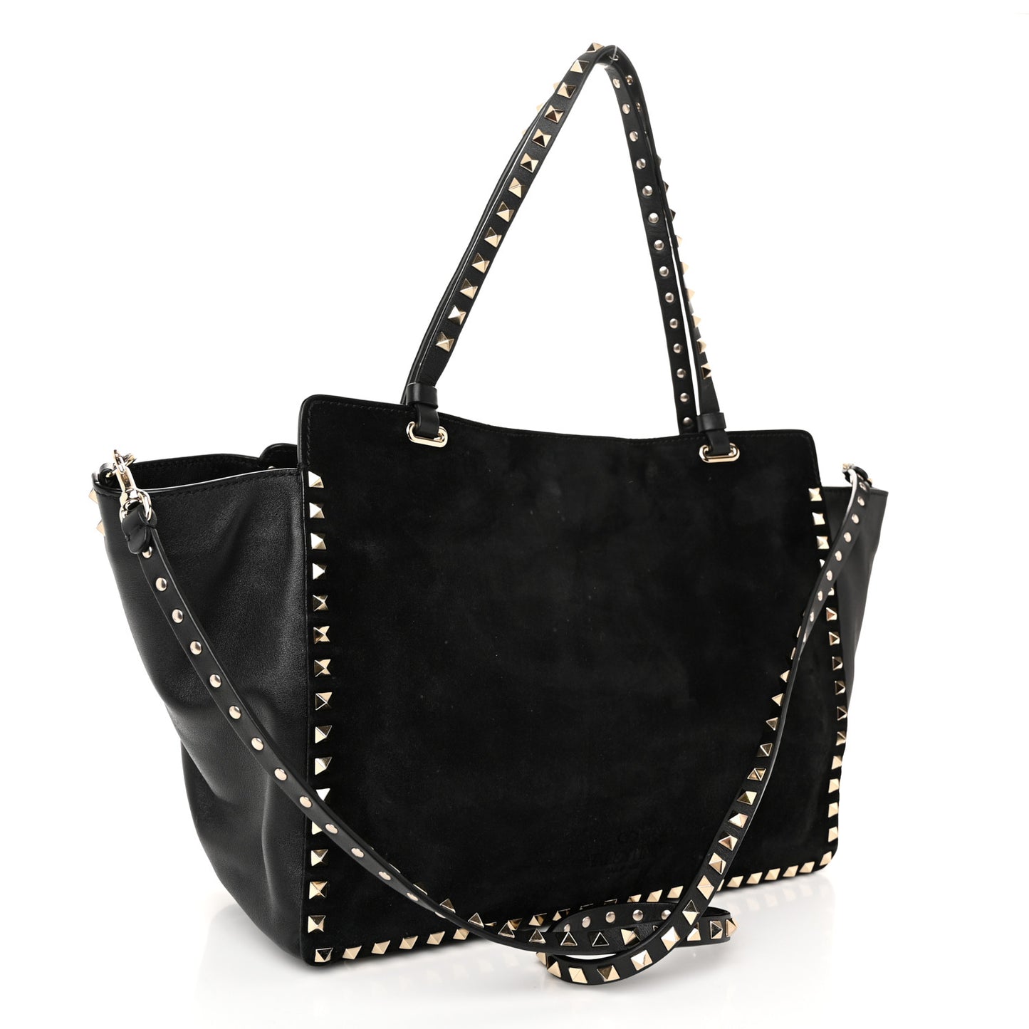 Suede Calfskin Medium Rockstud Tote Black