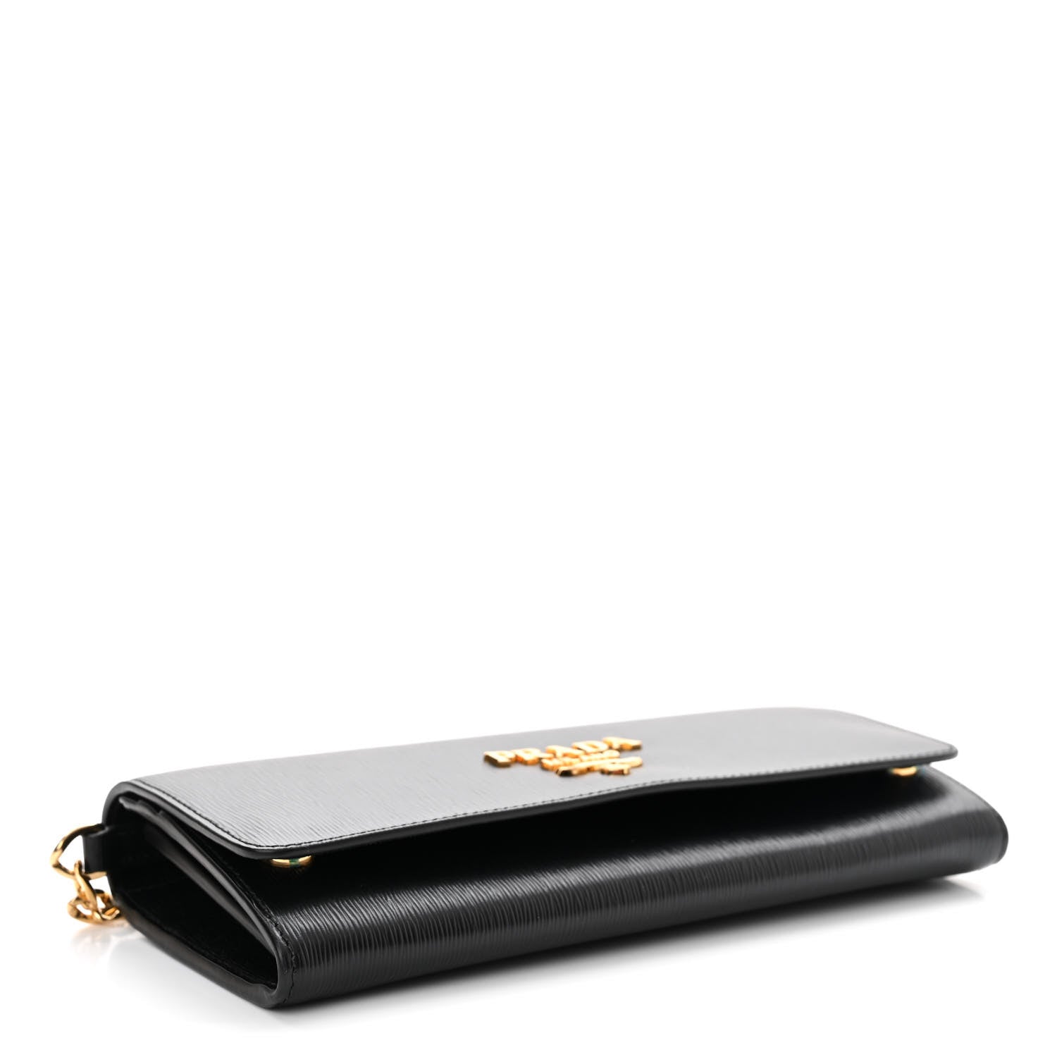 Prada Vitello Move Metal Oro Chain Wallet Black 4 of 10