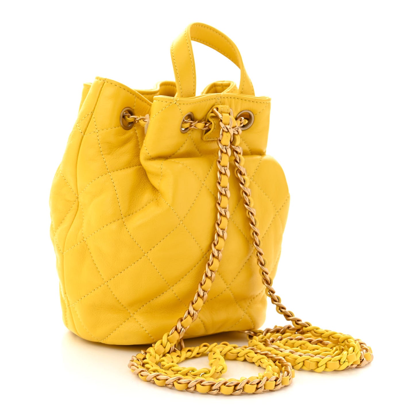 Lambskin Quilted Drawstring Backpack Yellow