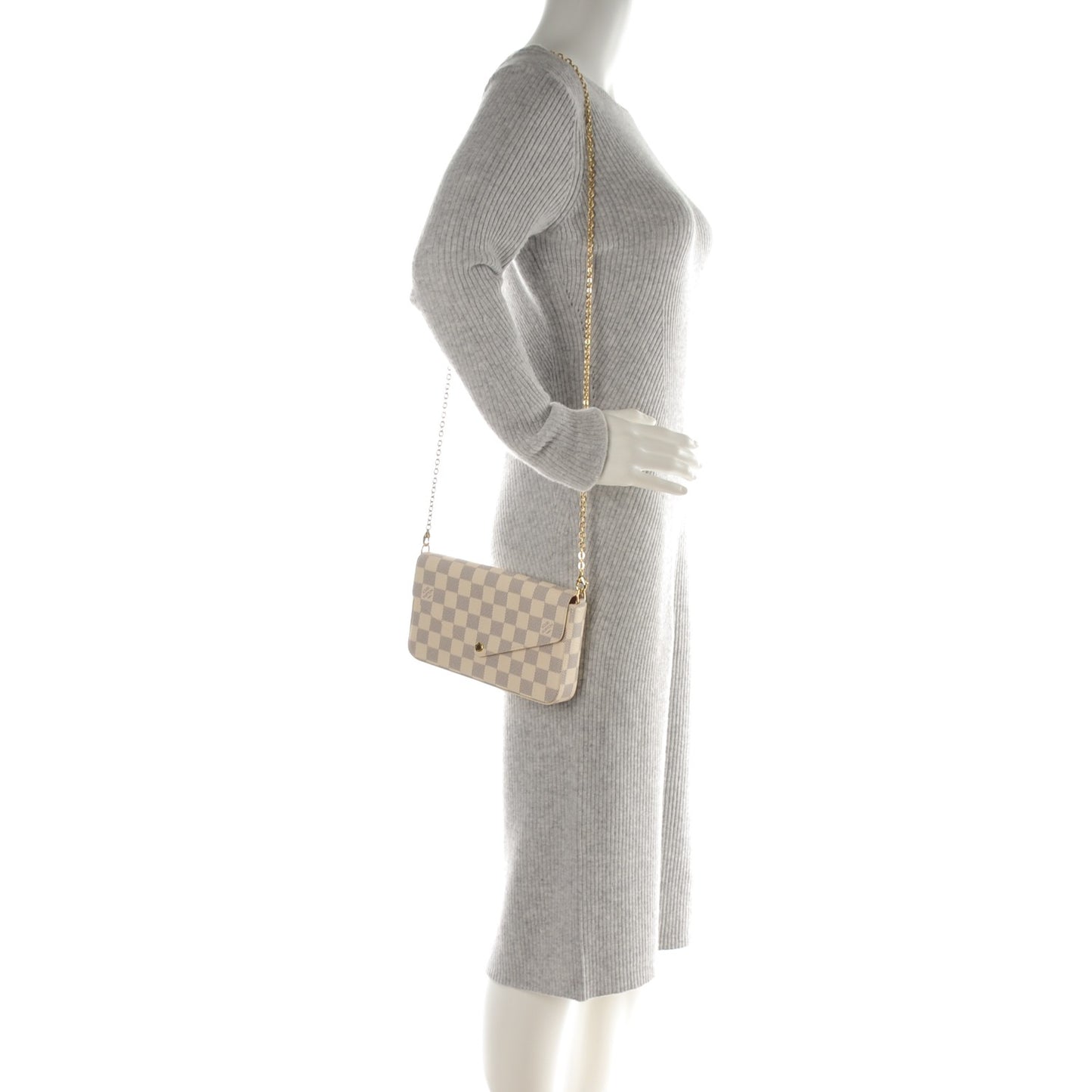 Damier Azur Pochette Felicie Chain Wallet Rose Ballerine