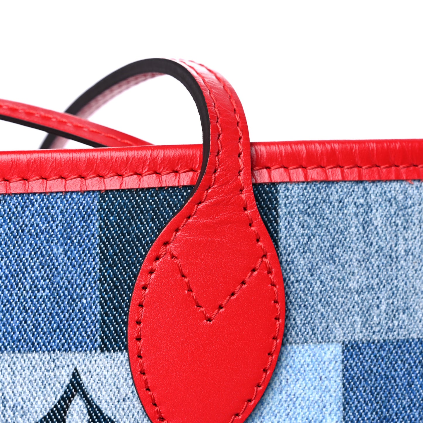 Denim Damier Monogram Patchwork Neverfull Blue Rouge