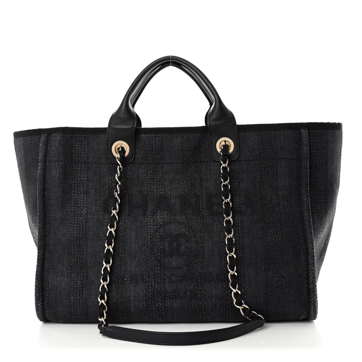 Chanel Mixed Fibers Calfskin Striped Medium Deauville Tote Black 1 of 12