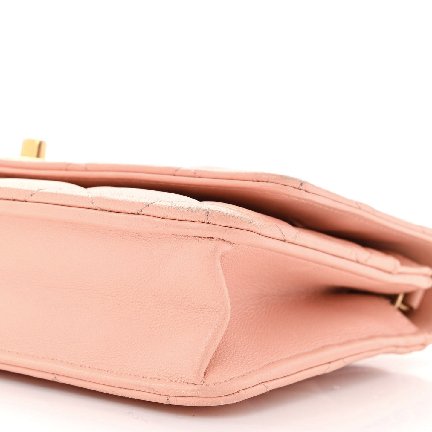 Lambskin Quilted Pearl Crush Wallet on Chain WOC Light Orange