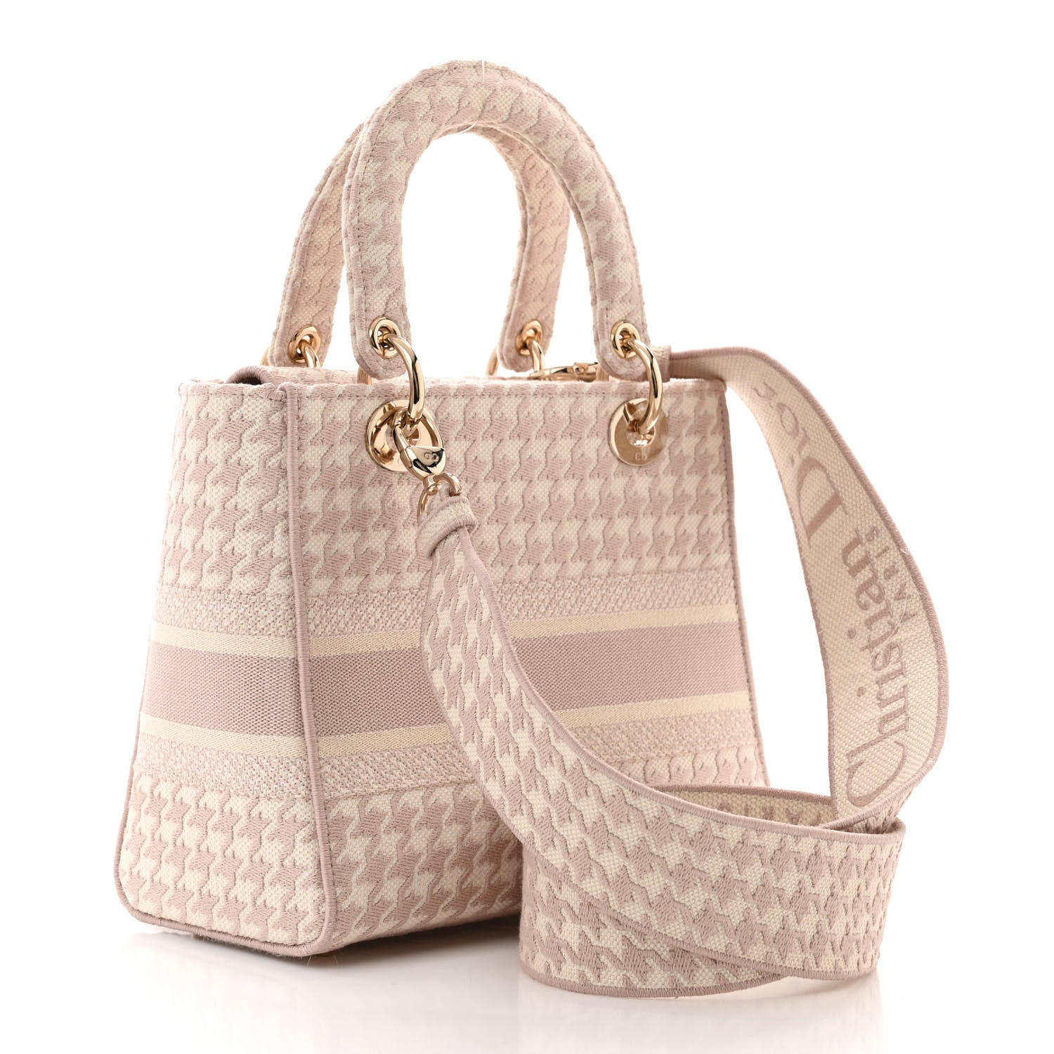 Christian Dior Canvas Houndstooth Embroidered Medium Lady D-Lite Pink 3 of 11