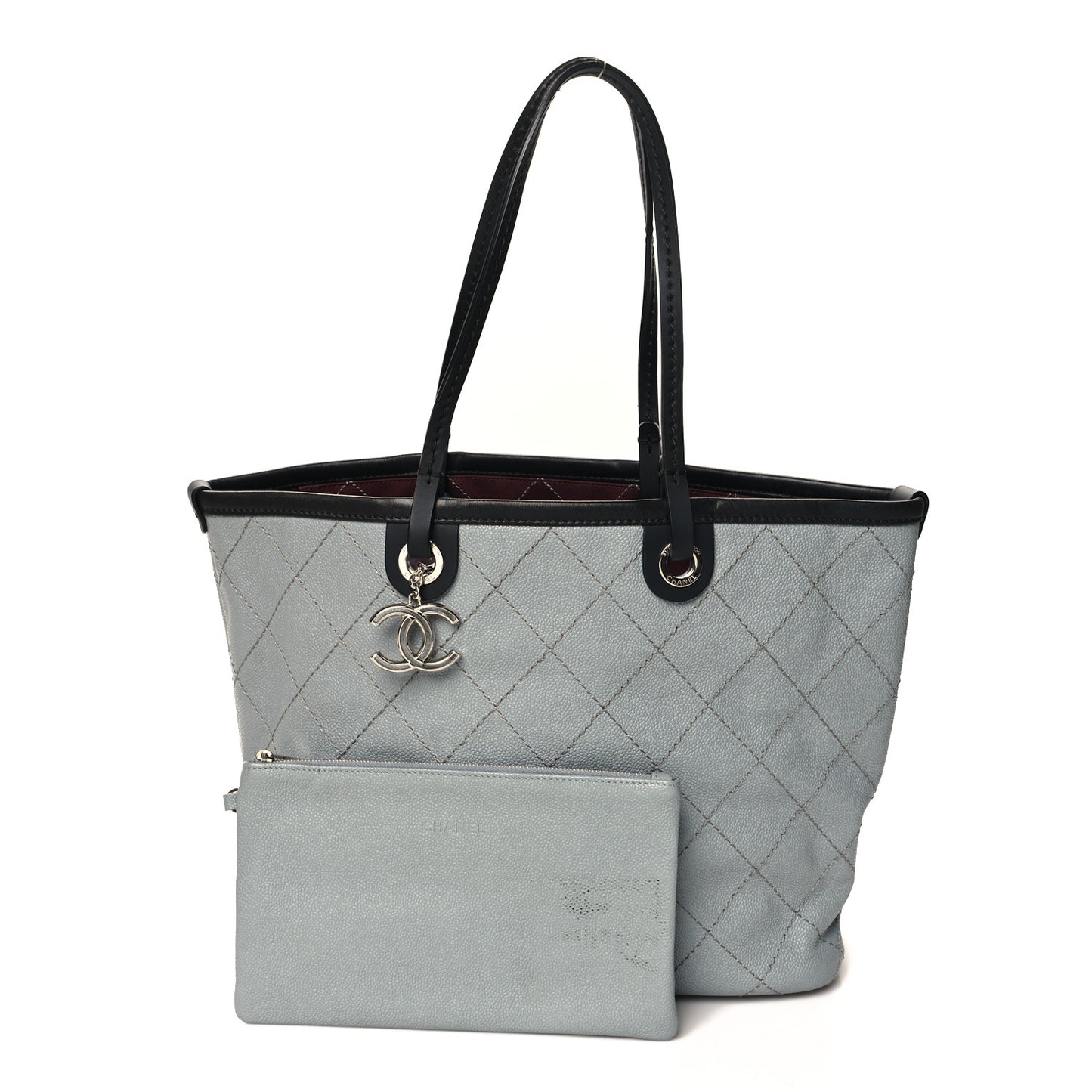 Grained Calfskin Shopping Fever Tote Grey Black