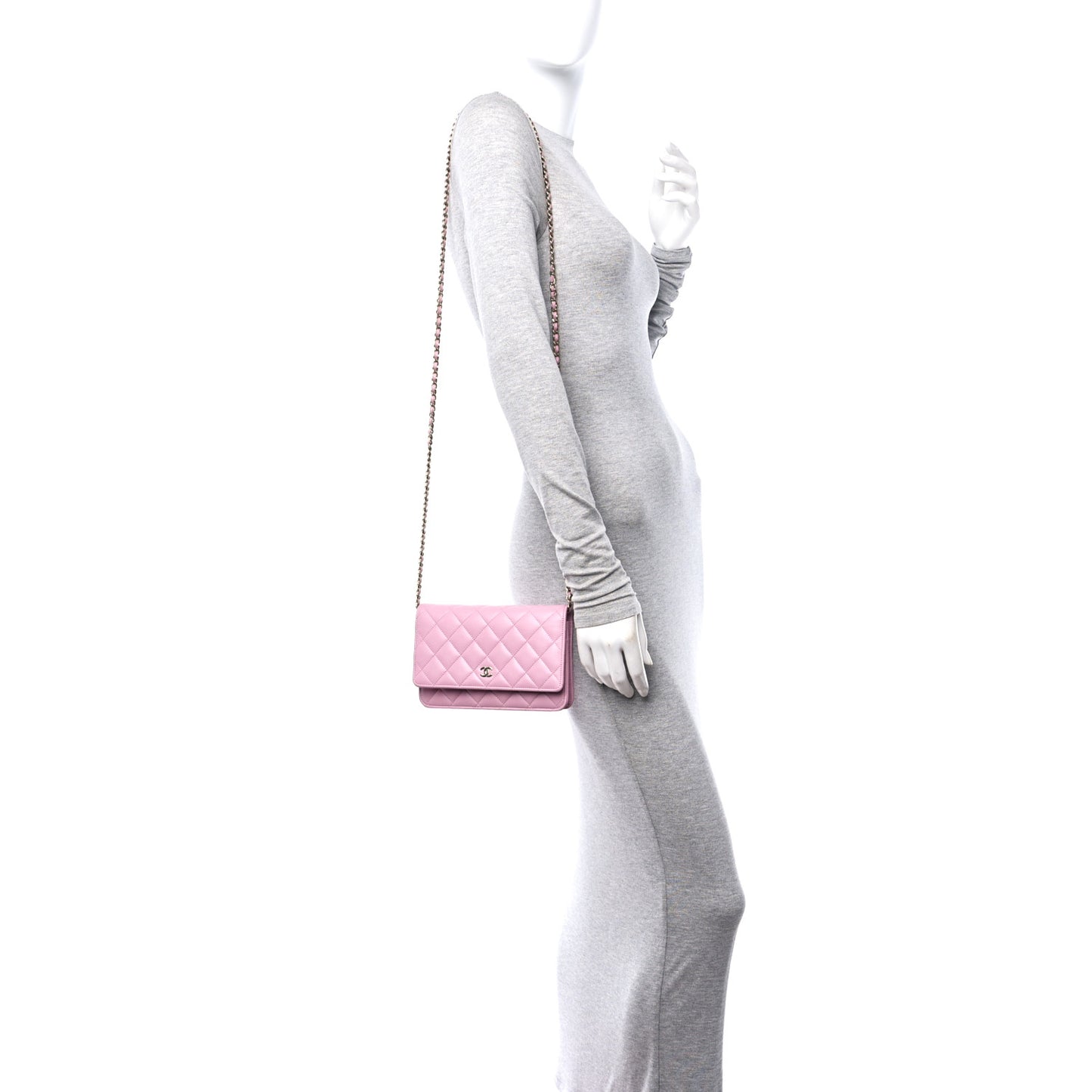 Lambskin Quilted Wallet On Chain WOC Pink