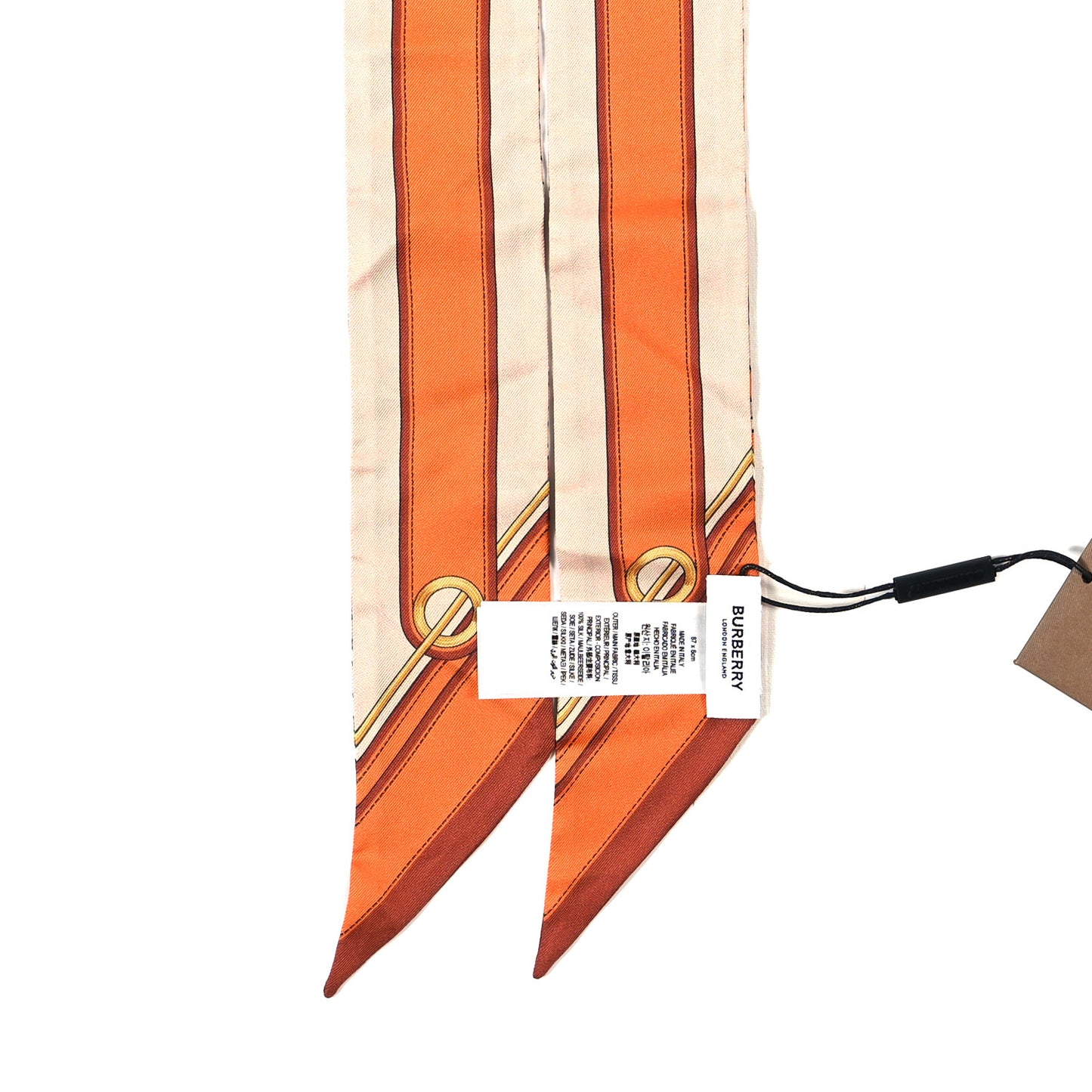 Silk Monogram Print Skinny Scarf Bright Orange