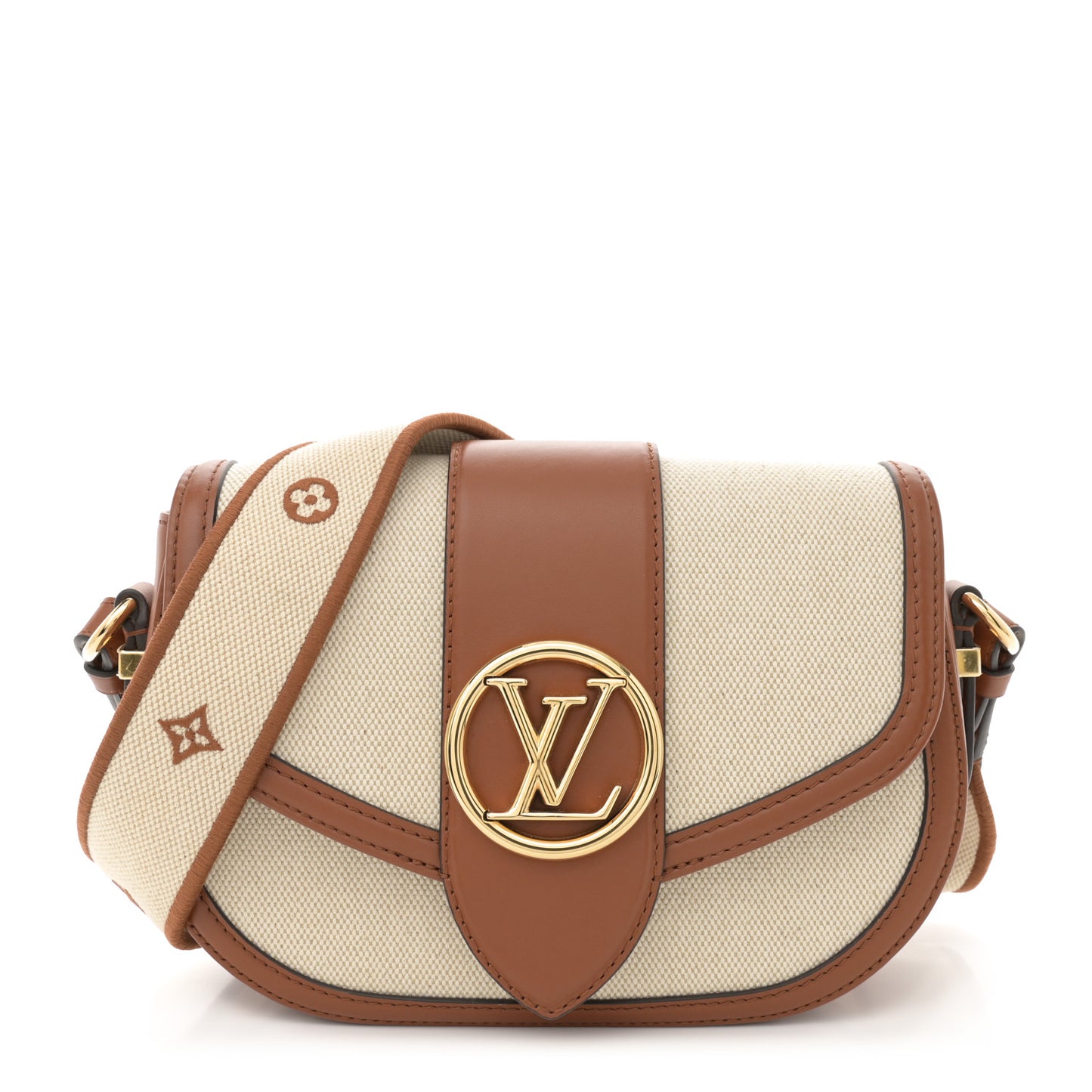 Canvas Smooth Calfskin LV Pont 9 Soft MM Caramel Brown