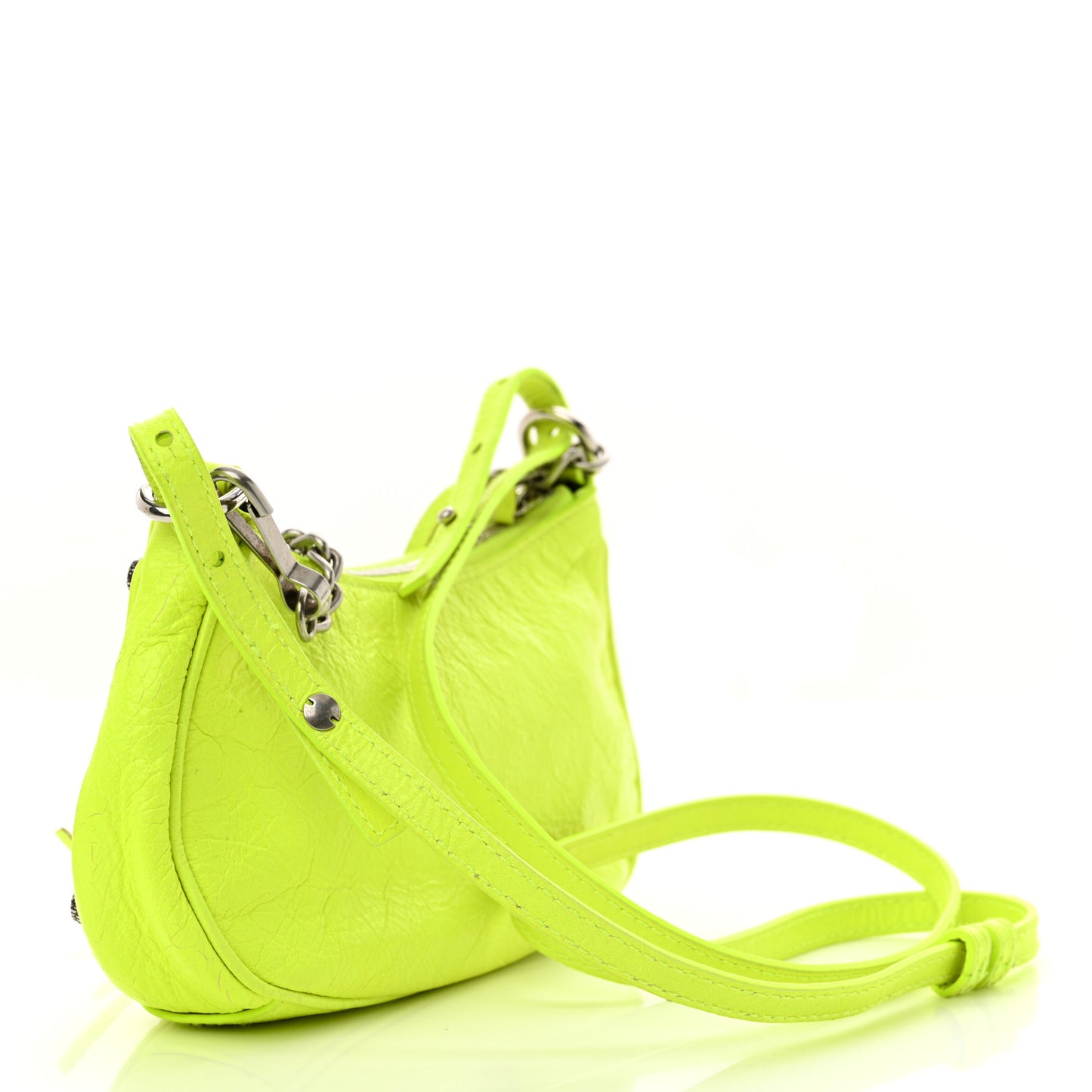 Agneau Arena Le Cagole Chain Shoulder Bag XS Fluo Yellow