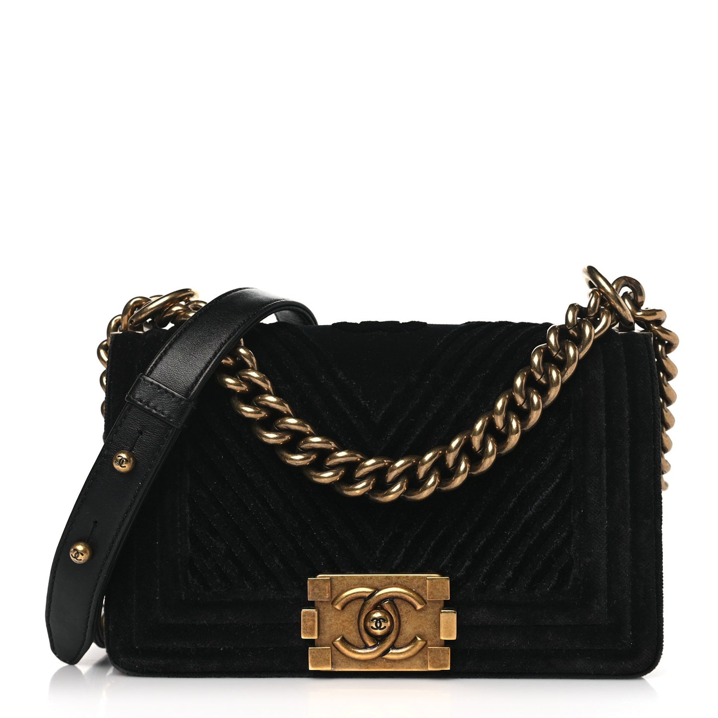 Velvet Chevron Quilted Small Boy Flap Black