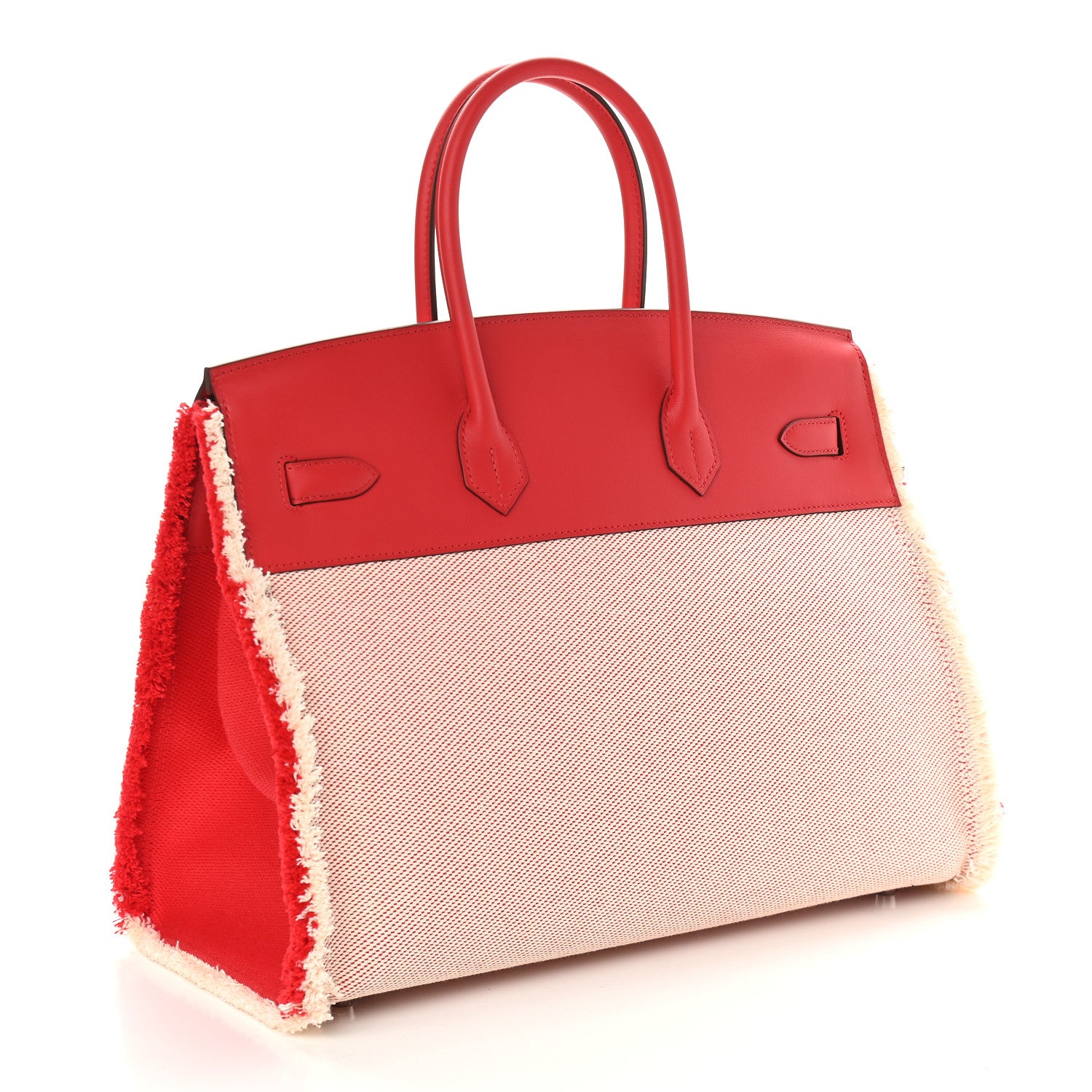 Hermes Swift Twill H Fray Fray Birkin 35 Rouge de Coeur Ecru 2 of 10