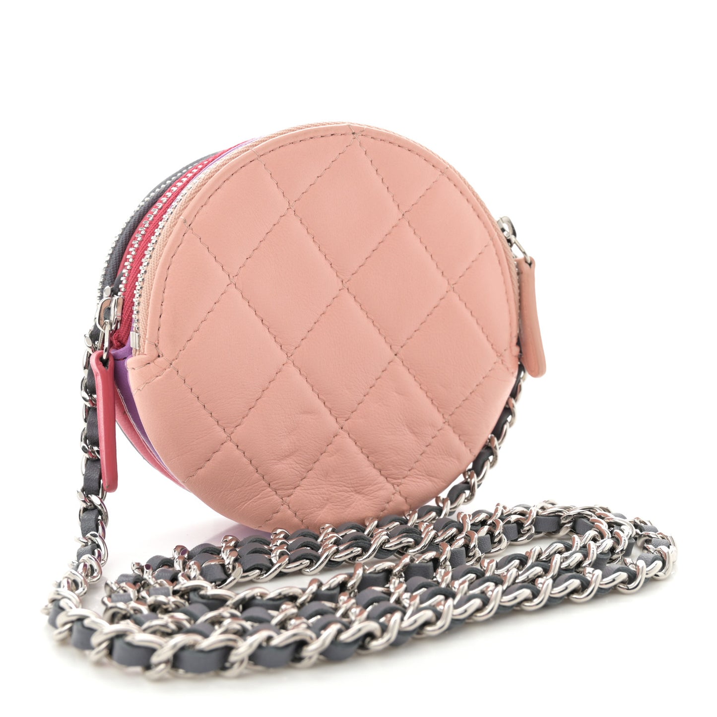 Lambskin Quilted Round Clutch With Chain Multicolor