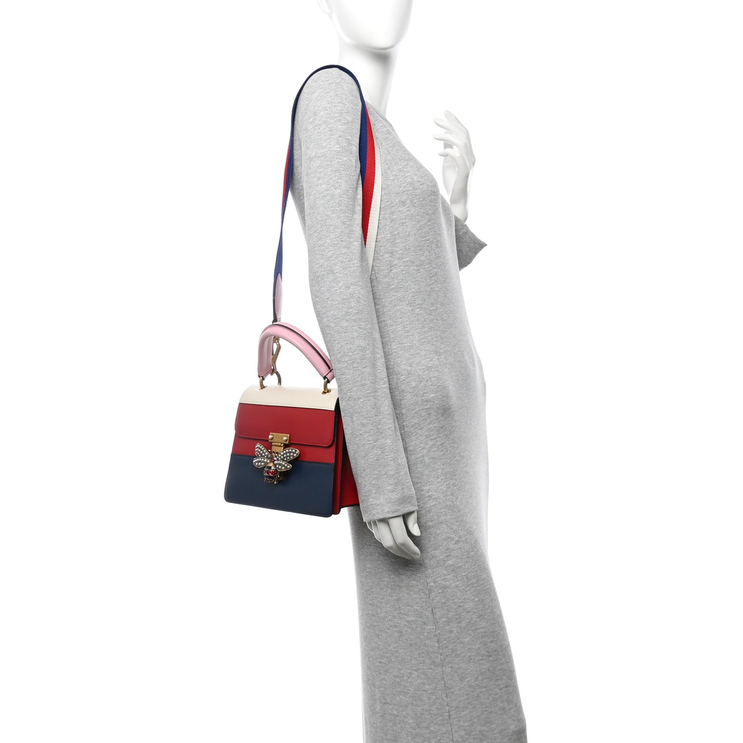 Calfskin Sylvie Web Small Queen Margaret Top Handle Bag Blue Agata Hibiscus Red Mystic White Sugar Pink