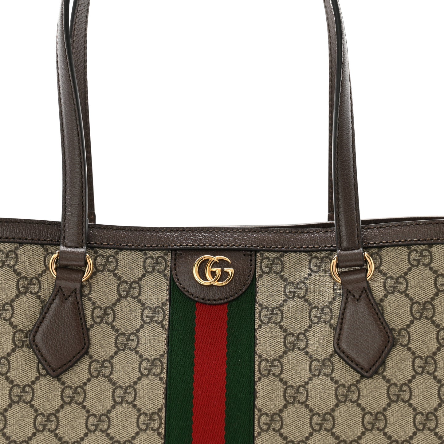 GG Supreme Monogram Textured Calfskin Web Medium Ophidia Shopping Tote Beige Ebony New Acero