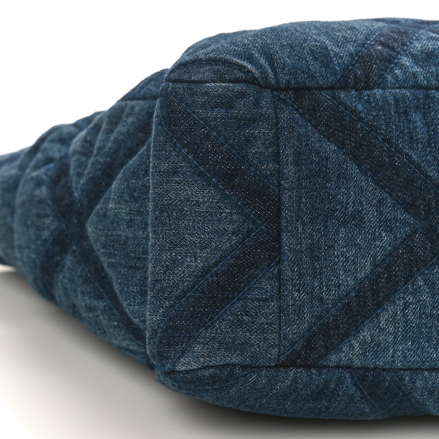 Denim Quilted Chanel 19 East West Shopping Bag Blue