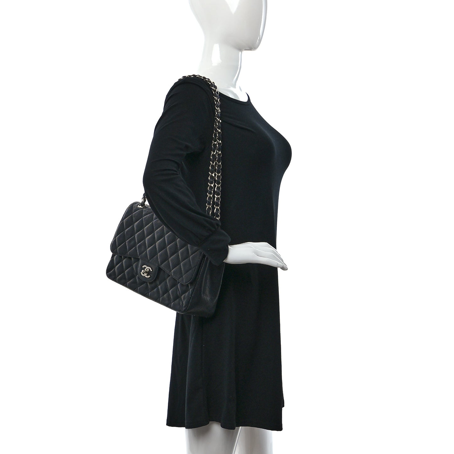 Caviar Quilted Jumbo Double Flap Black