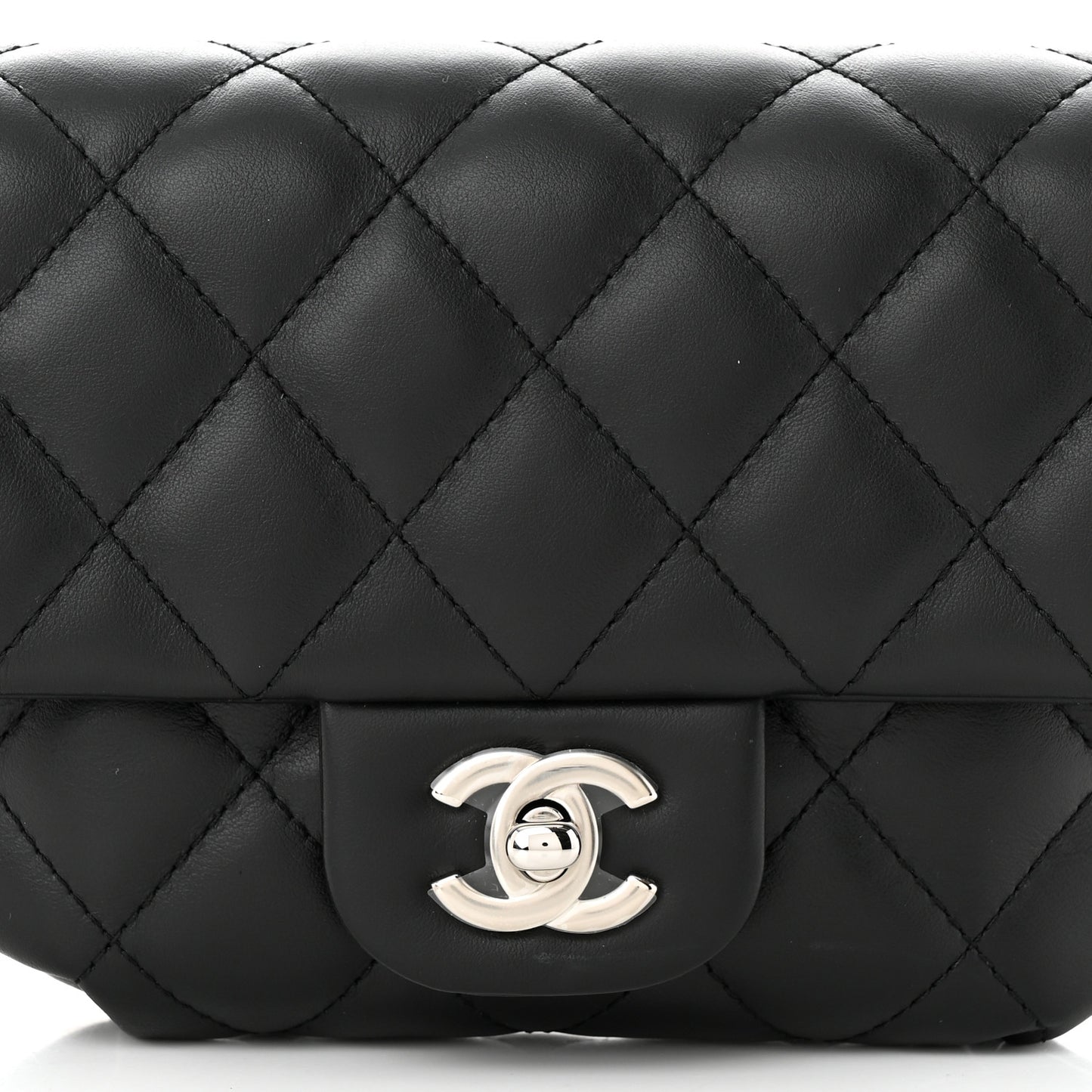 Calfskin Quilted CC Uniform Flap Belt Bag Black