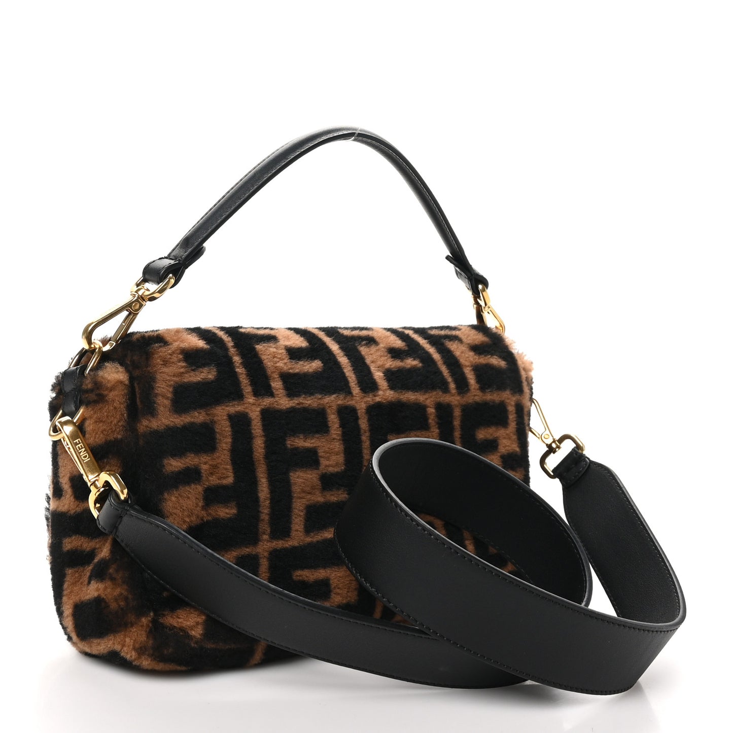 Shearling Vitello Dolce Macro FF 1974 Baguette Tobacco Black
