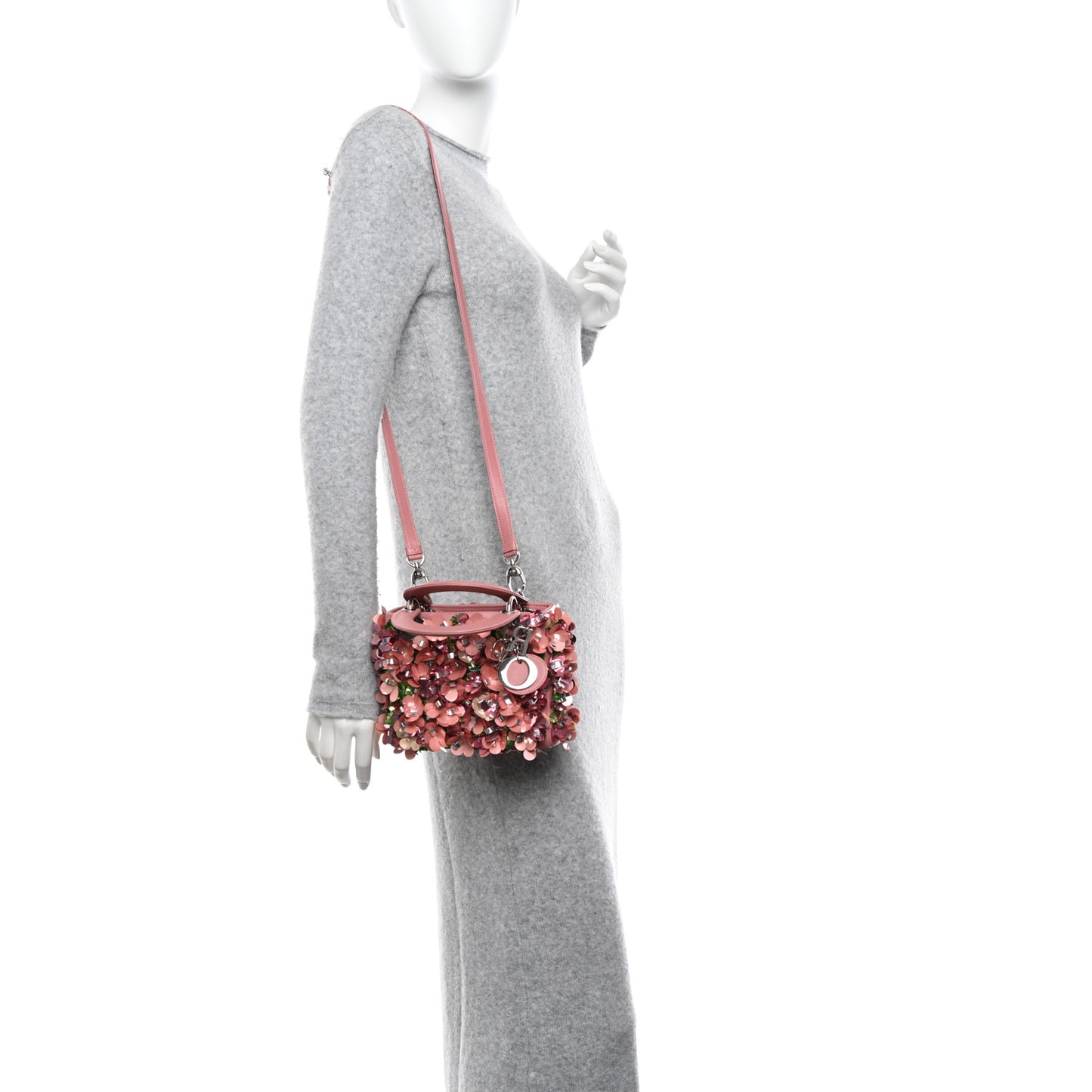 Calfskin Flower Charm Embellished Mini Lady Dior Pink