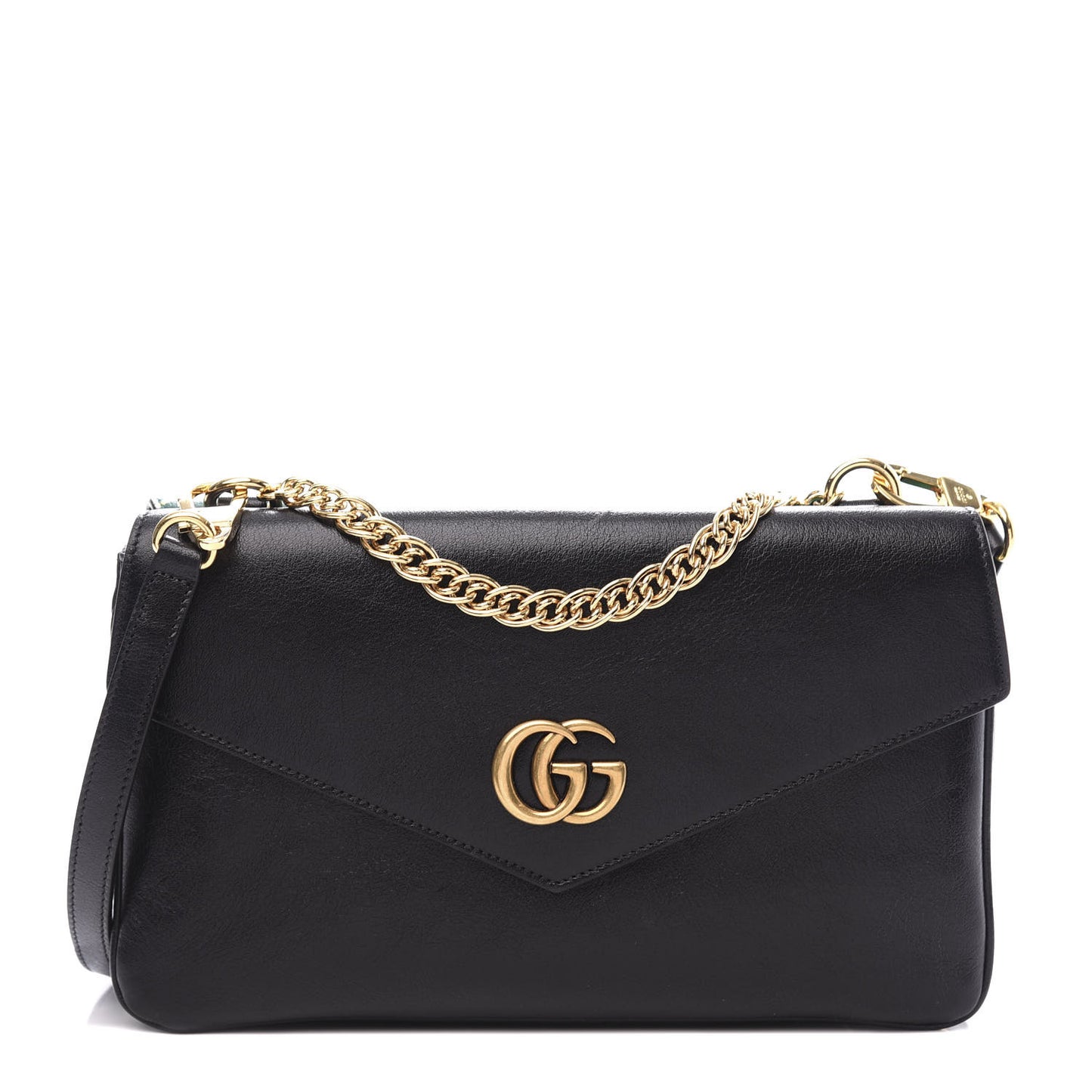 Calfskin Diagonal GG Medium Thiara Double Envelope Shoulder Bag Emerald Green Black
