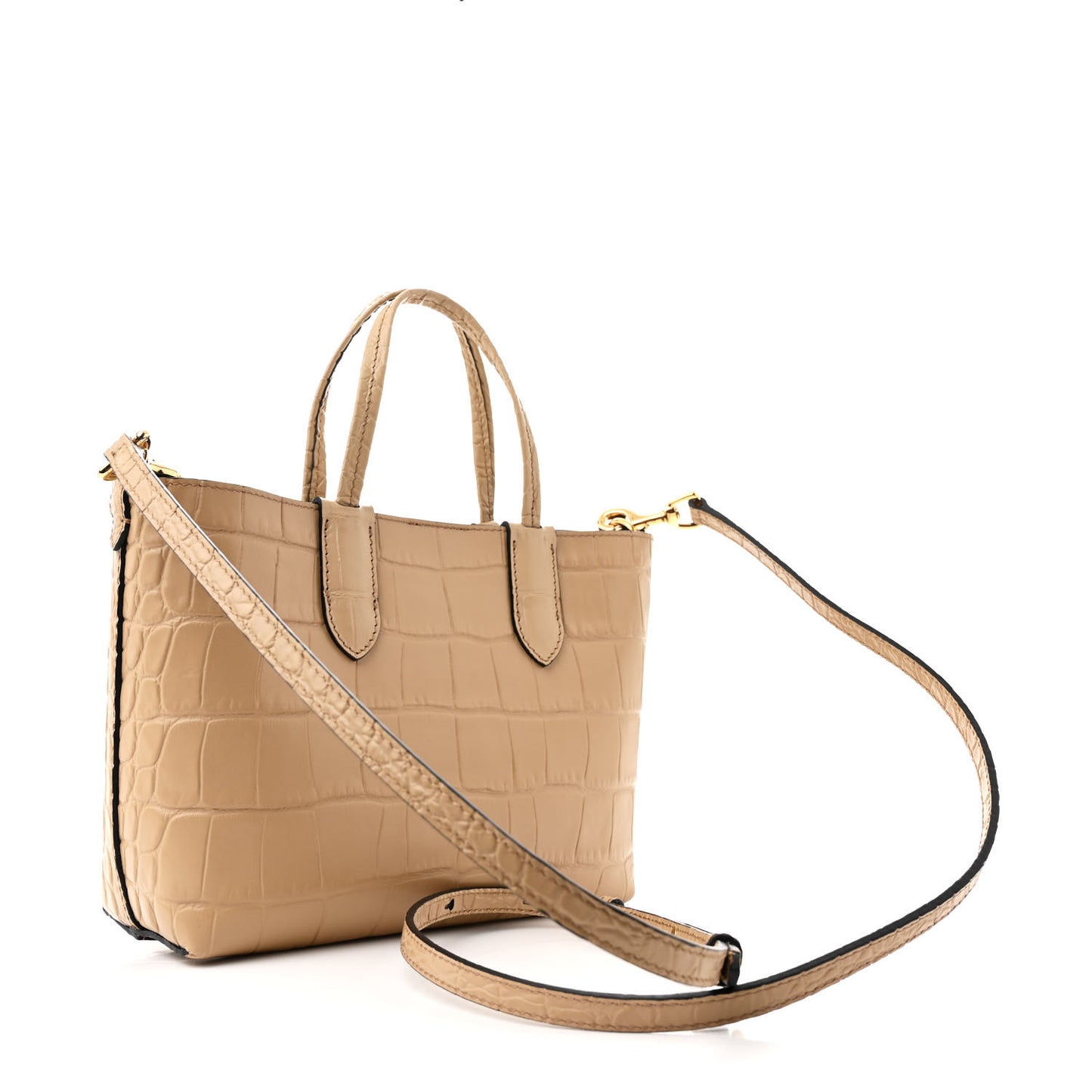 Calfskin Crocodile Embossed Mini Shopper Beige