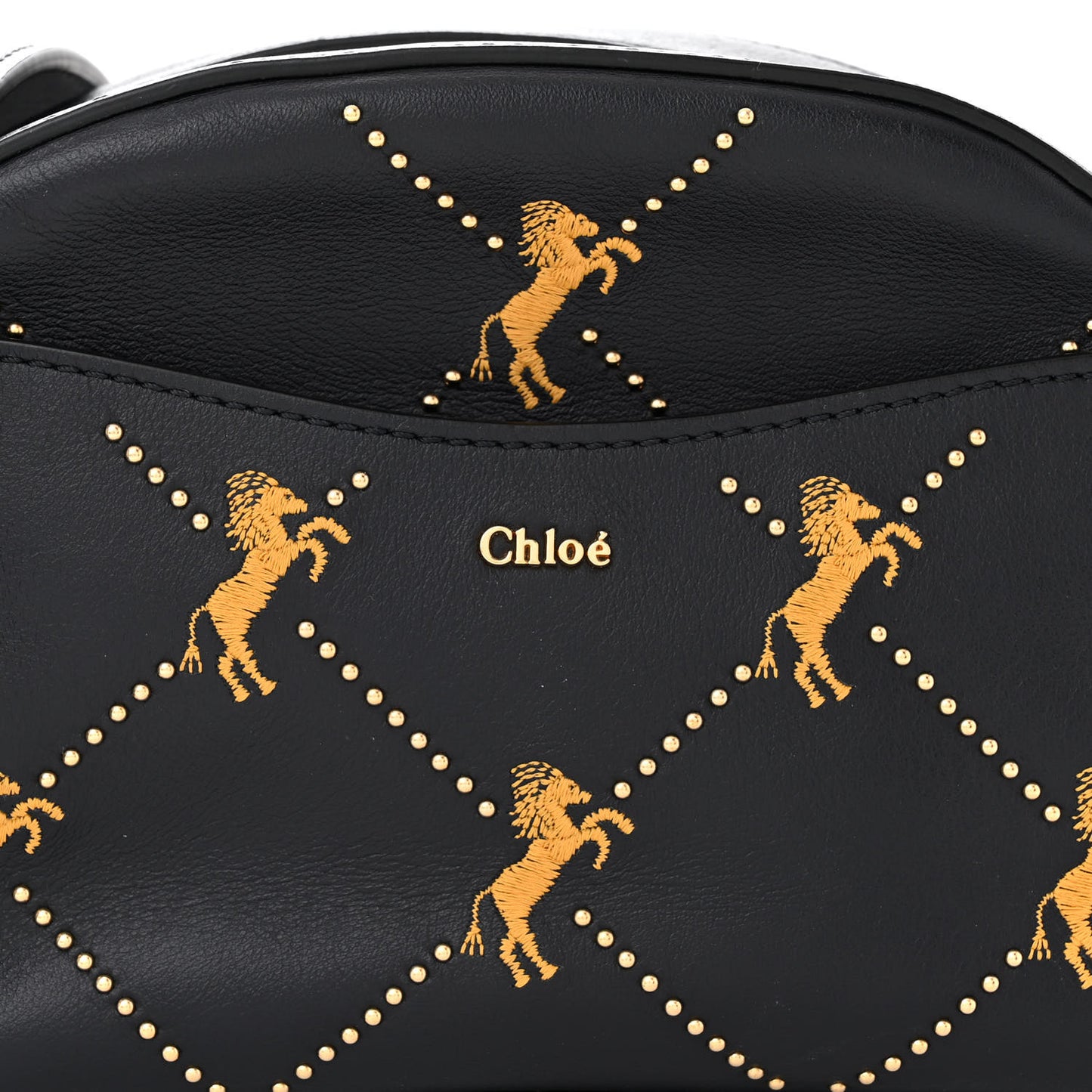 Smooth Calfskin Little Horses Embroidered Shoulder Bag Black