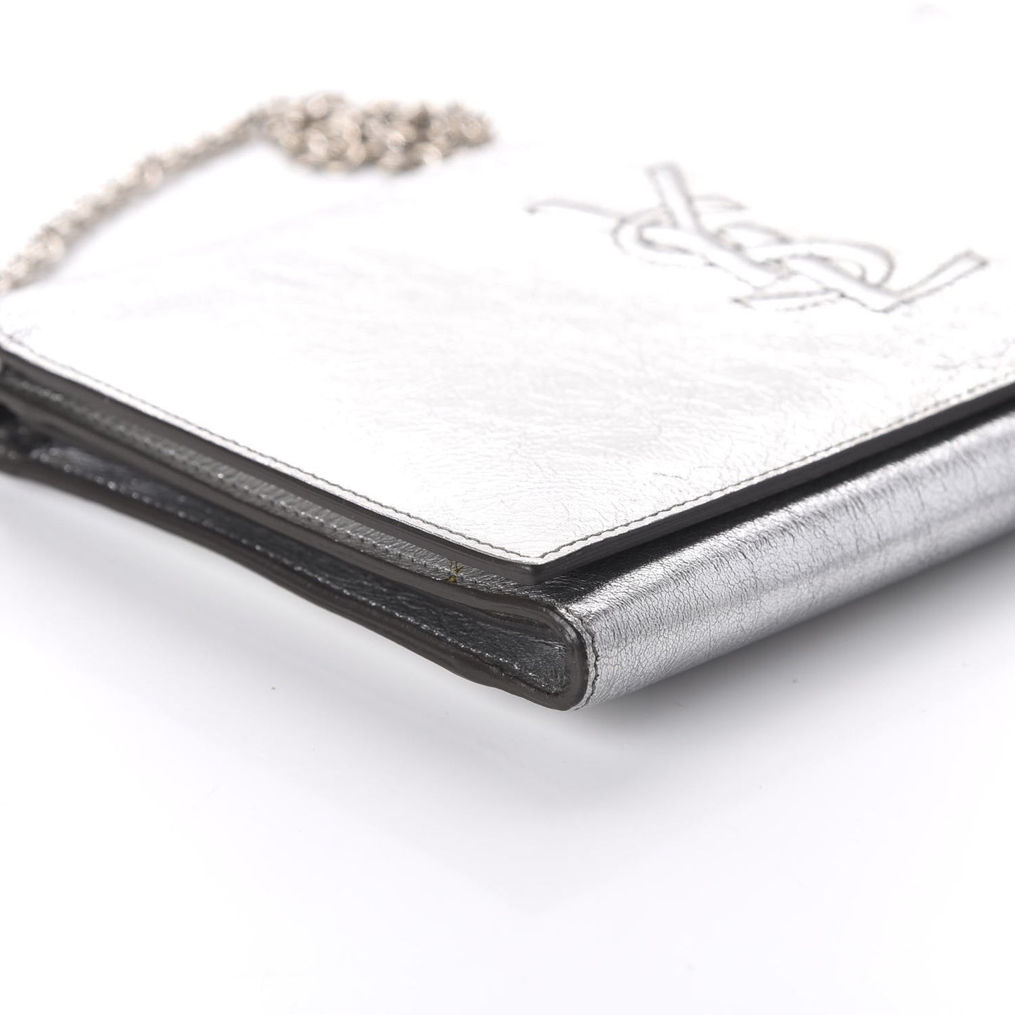 Metallic Crinkled Calfskin Belle de Jour Chain Clutch Silver