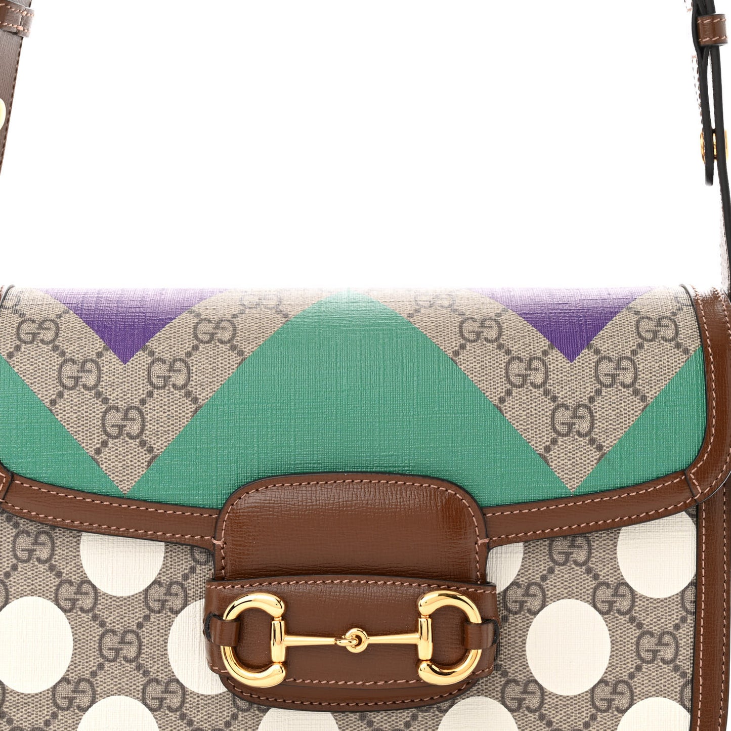 GG Supreme Monogram Geometric Horsebit 1955 Shoulder Bag Beige Multicolor Brown Sugar