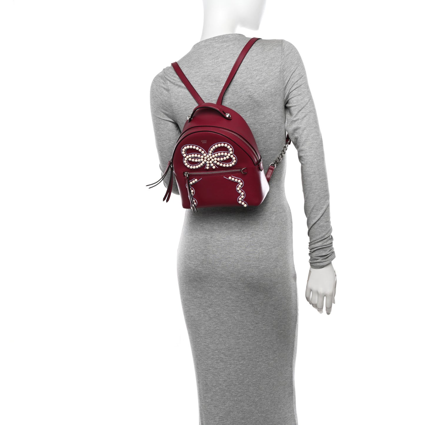 Vitello Liberty Pearl Romantic Bow Mini Backpack Black Cherry