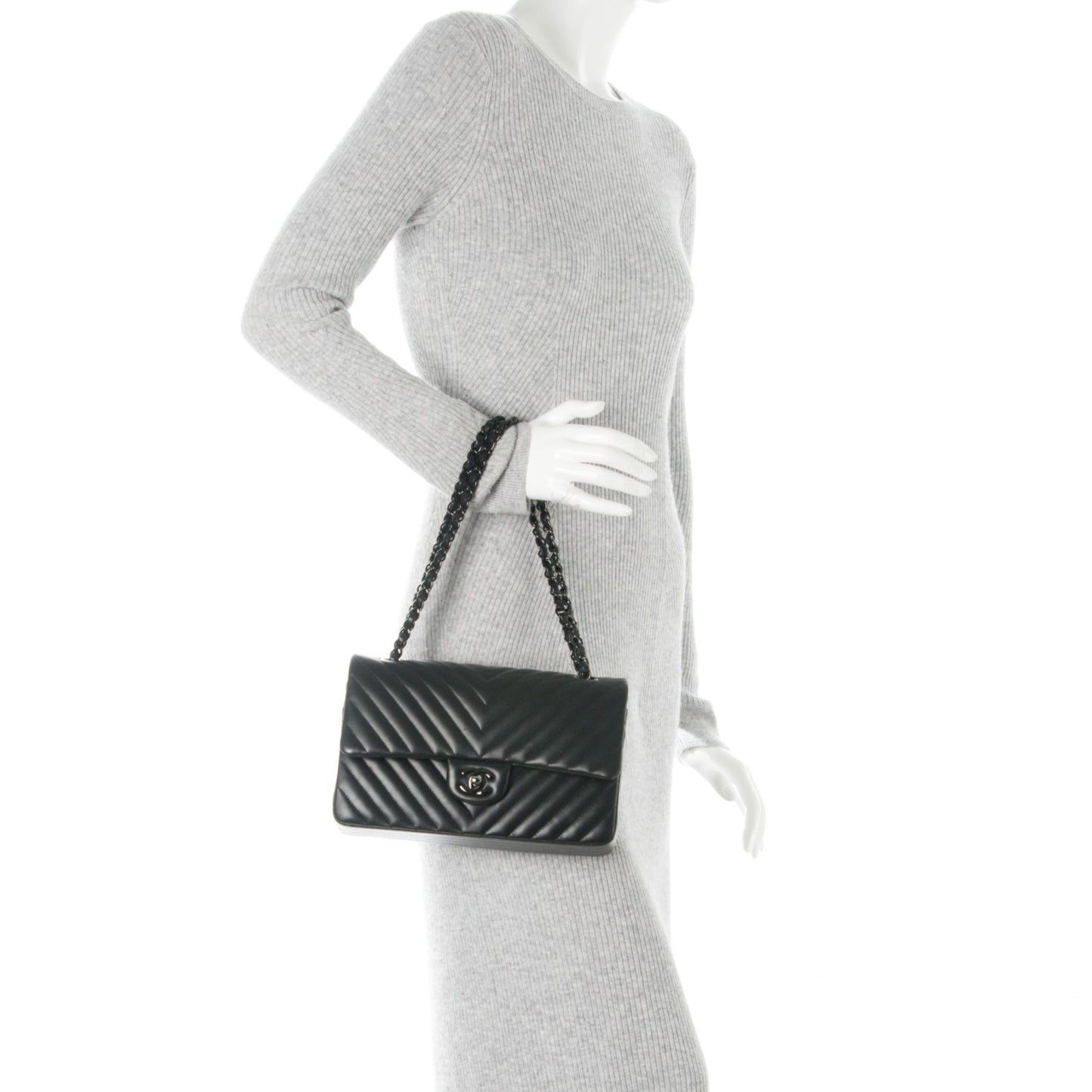 Lambskin Chevron Quilted Medium Double Flap So Black