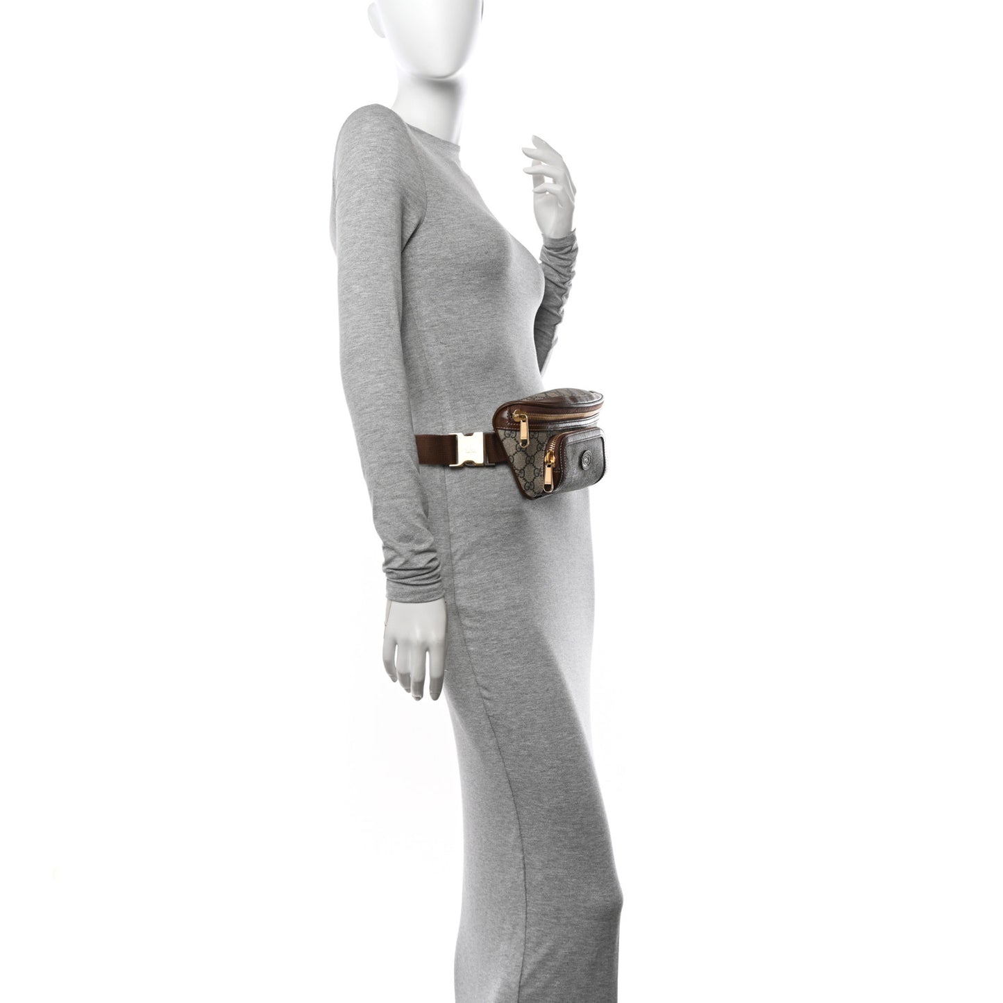 GG Supreme Monogram Textured Calfskin Retro Interlocking G Belt Bag Beige Ebony Brown Sugar