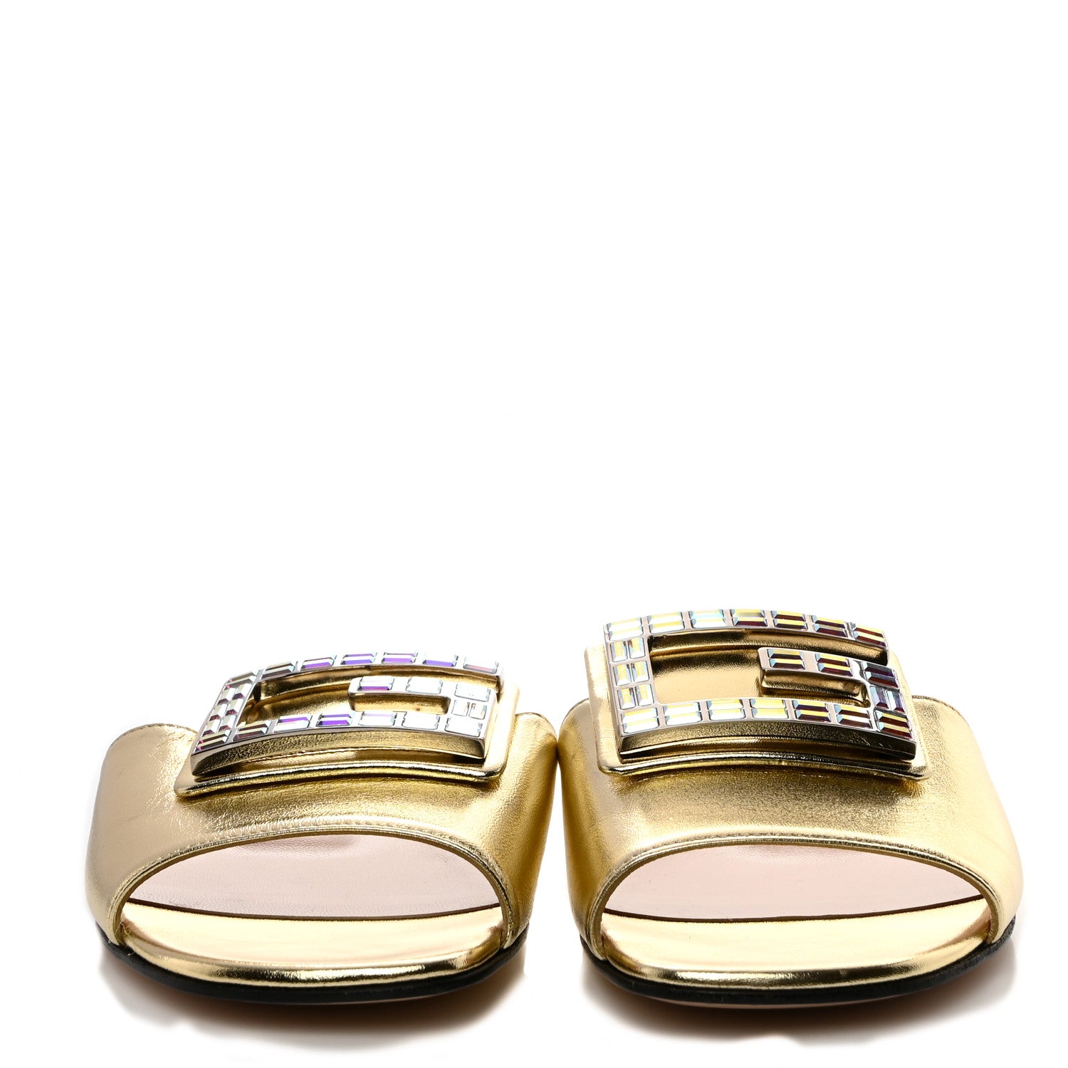 Gucci Metallic Nappa Crystal Square G Madelyn Slide Sandals 38 Gold 2 of 9