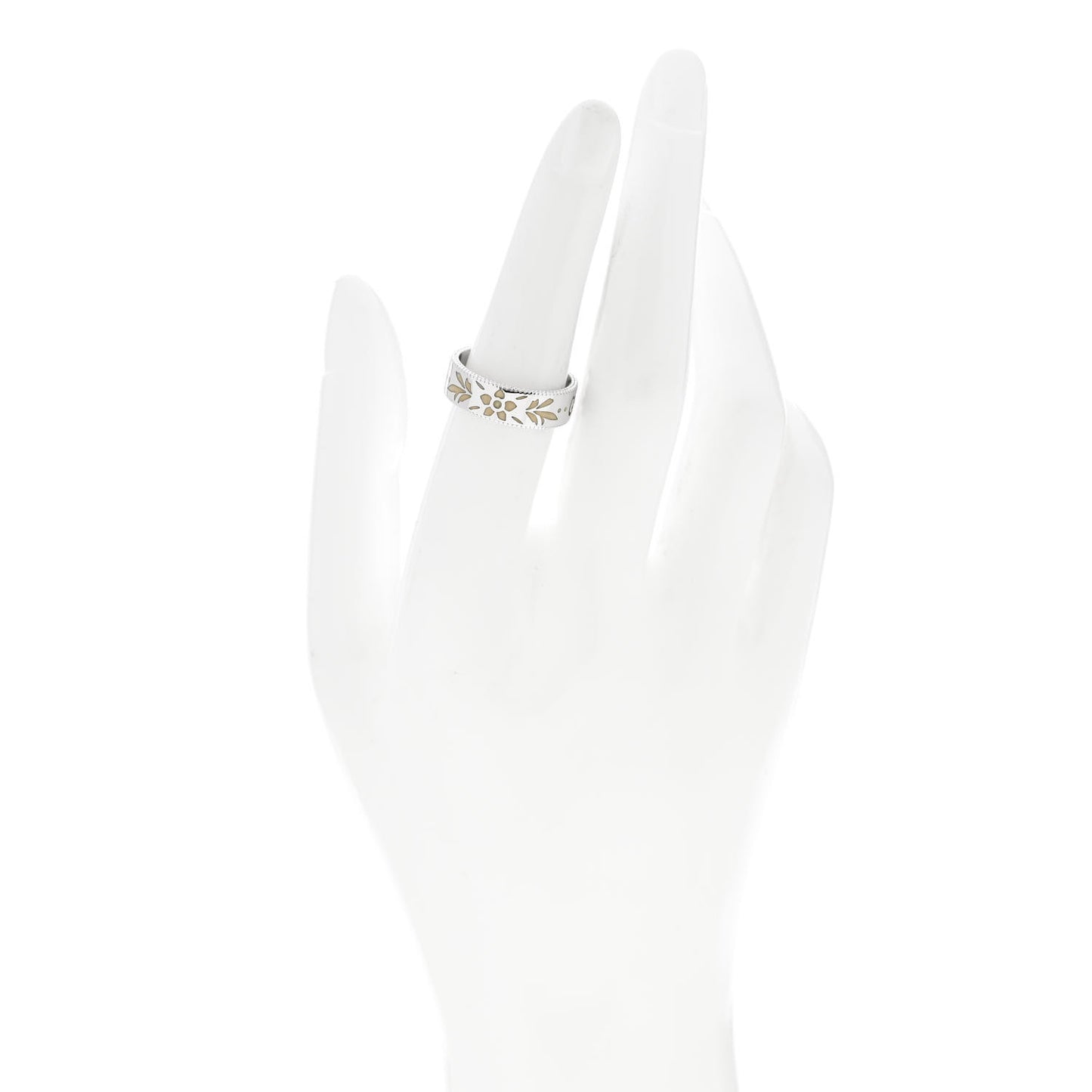 18K White Gold Enamel 6mm Icon Blooms Ring 53 6.5