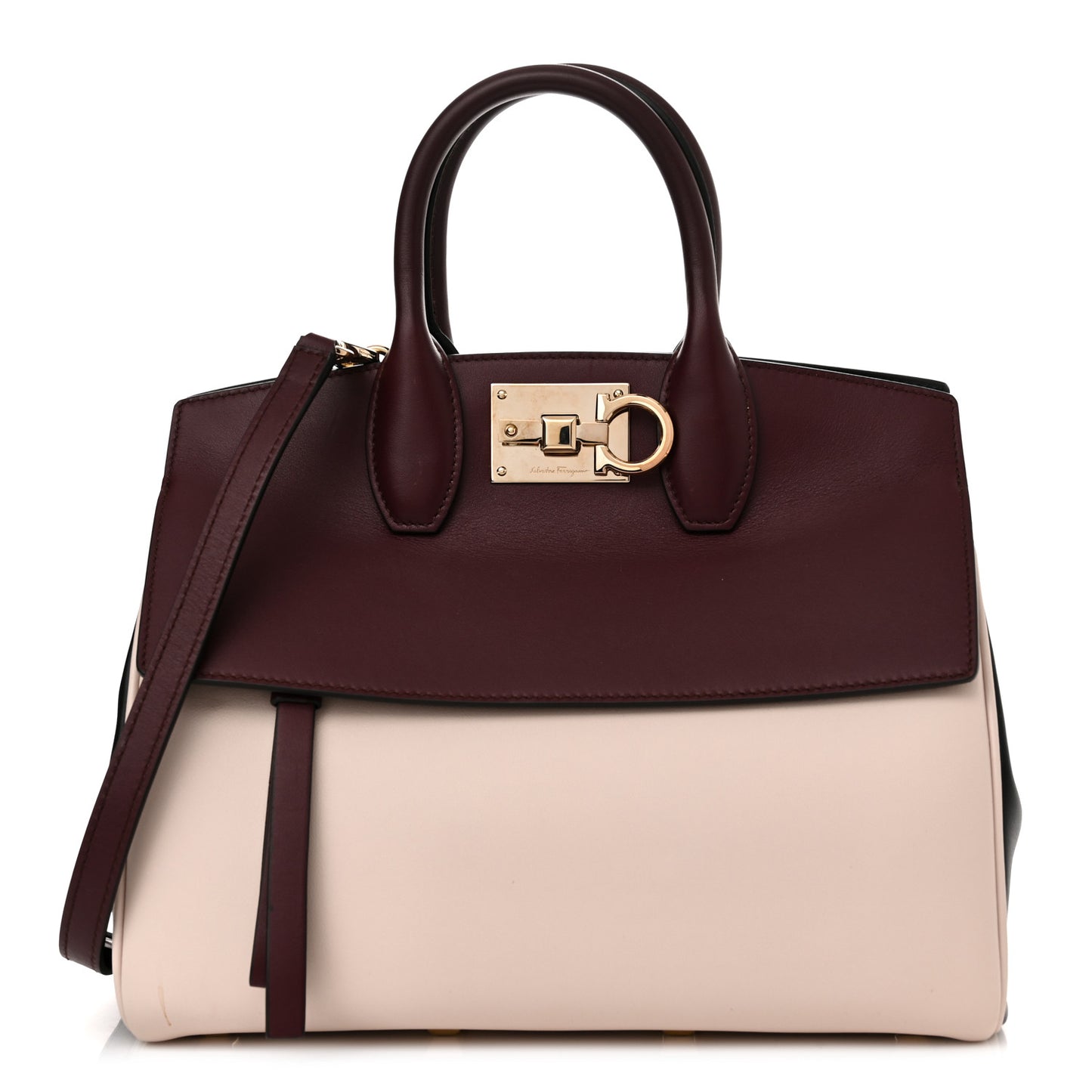 Calfskin Large Studio Bag Wine Bone Black