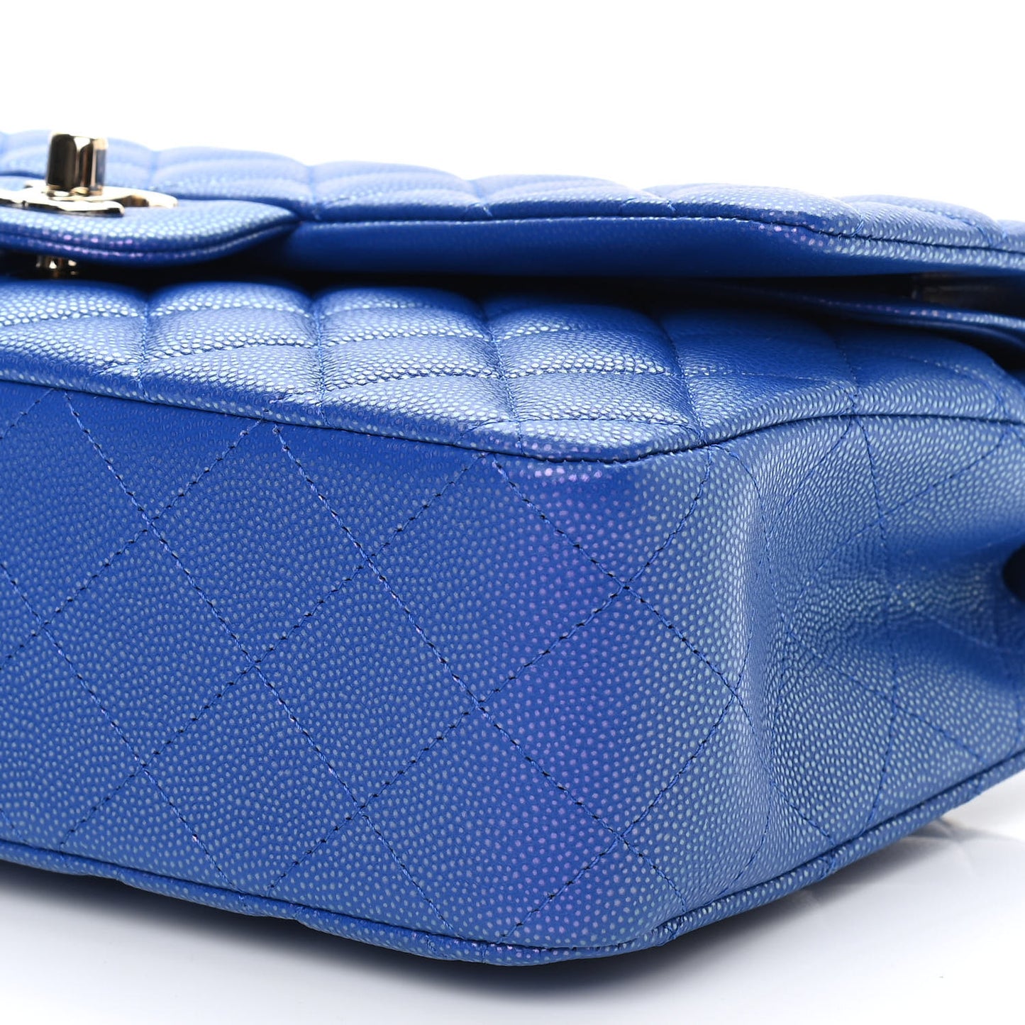 Iridescent Caviar Quilted Medium Double Flap Blue